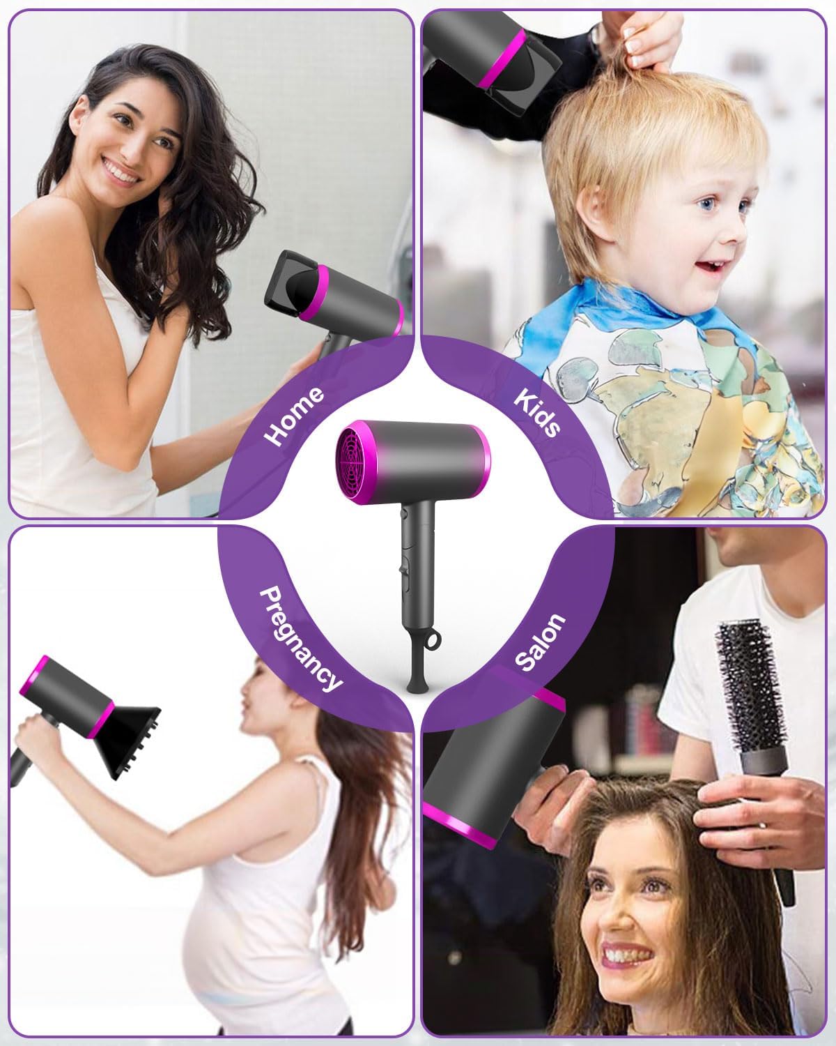 Thumbnail 6 de Small Hair Dryer, Foldable Ionic Blow Dryer with Diffuser & Concentrator for Travel and Everyday Use