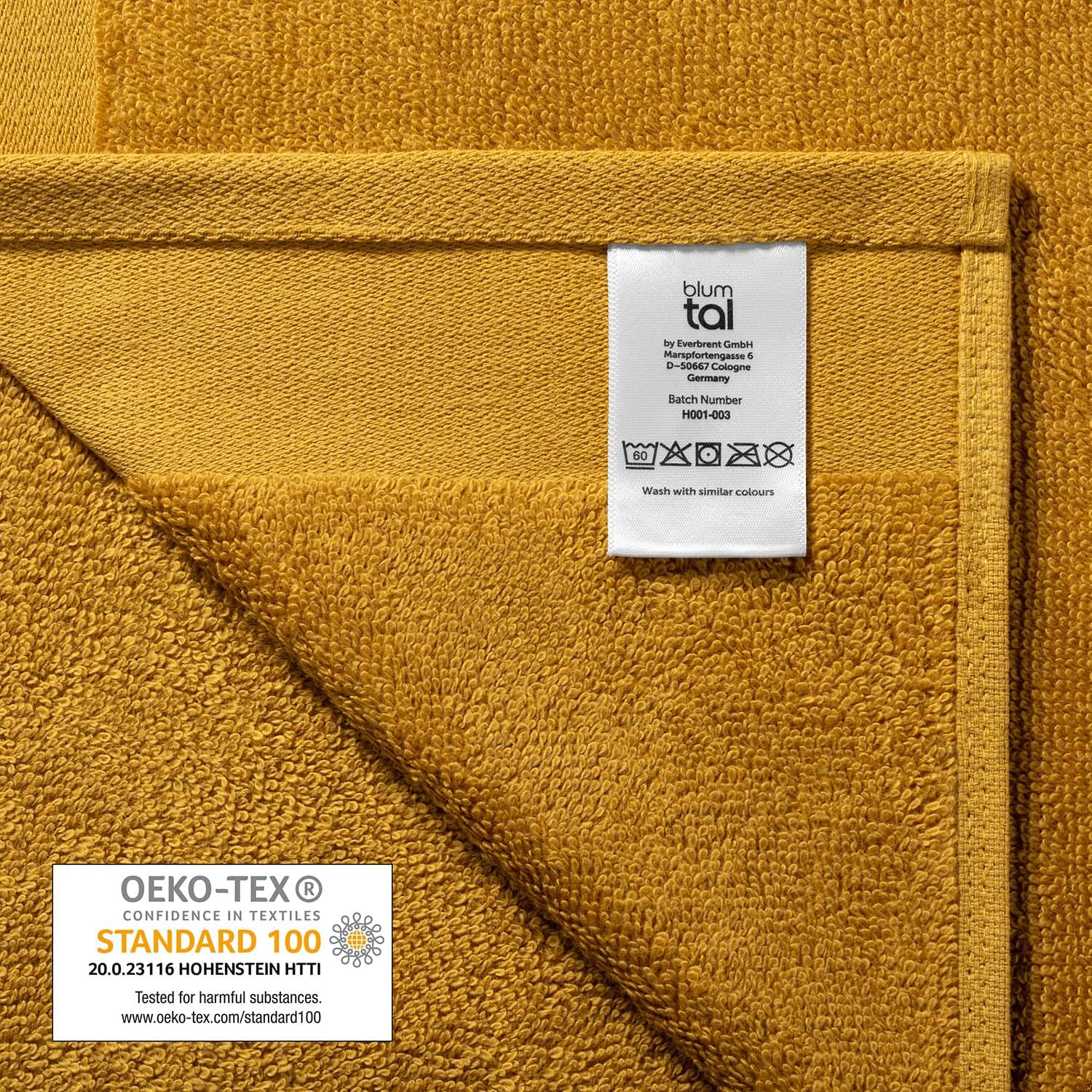 Thumbnail 5 de Blumtal – Lot de 2 serviettes de bain jaune moutarde 70x140 cm en coton certifié Oeko-Tex®