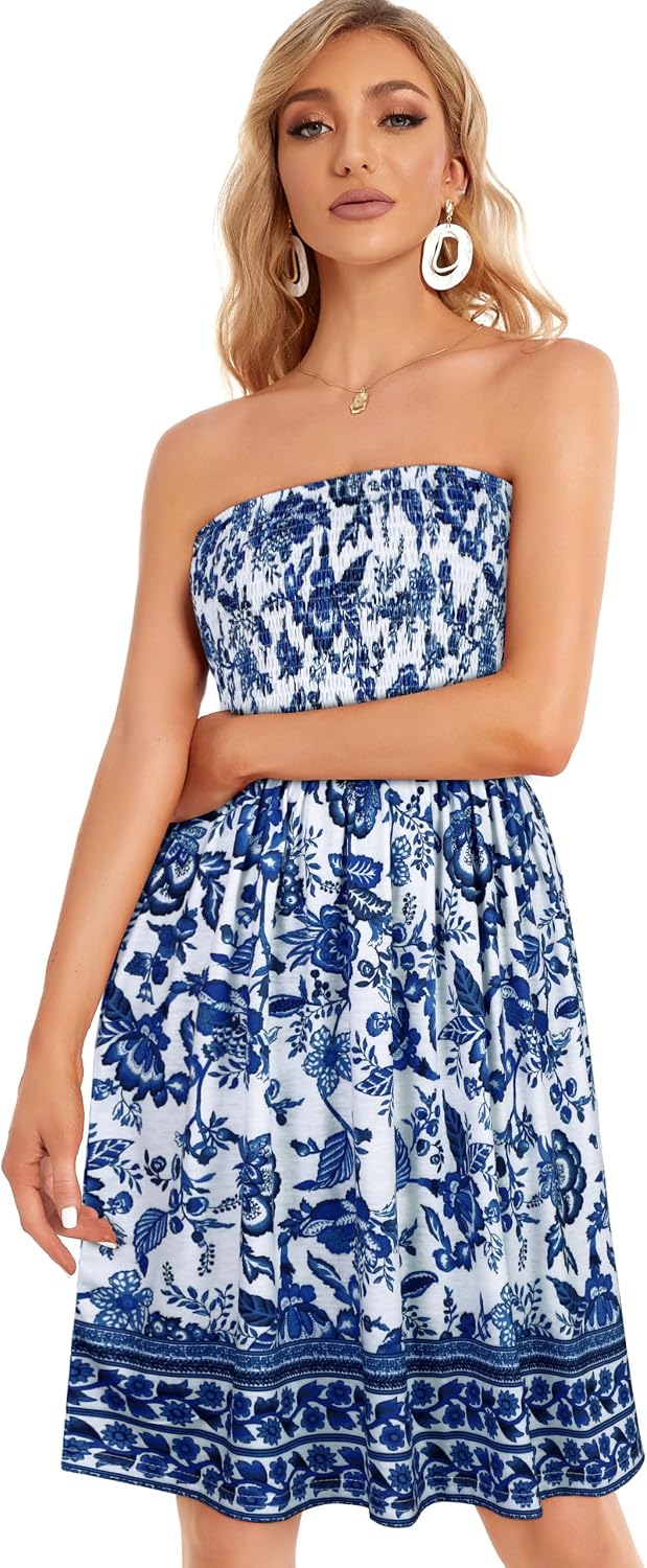 Detalle de CHICGAL Summer Dresses for Women Beach Cover Ups - Strapless Boho Floral Sundress (2026)