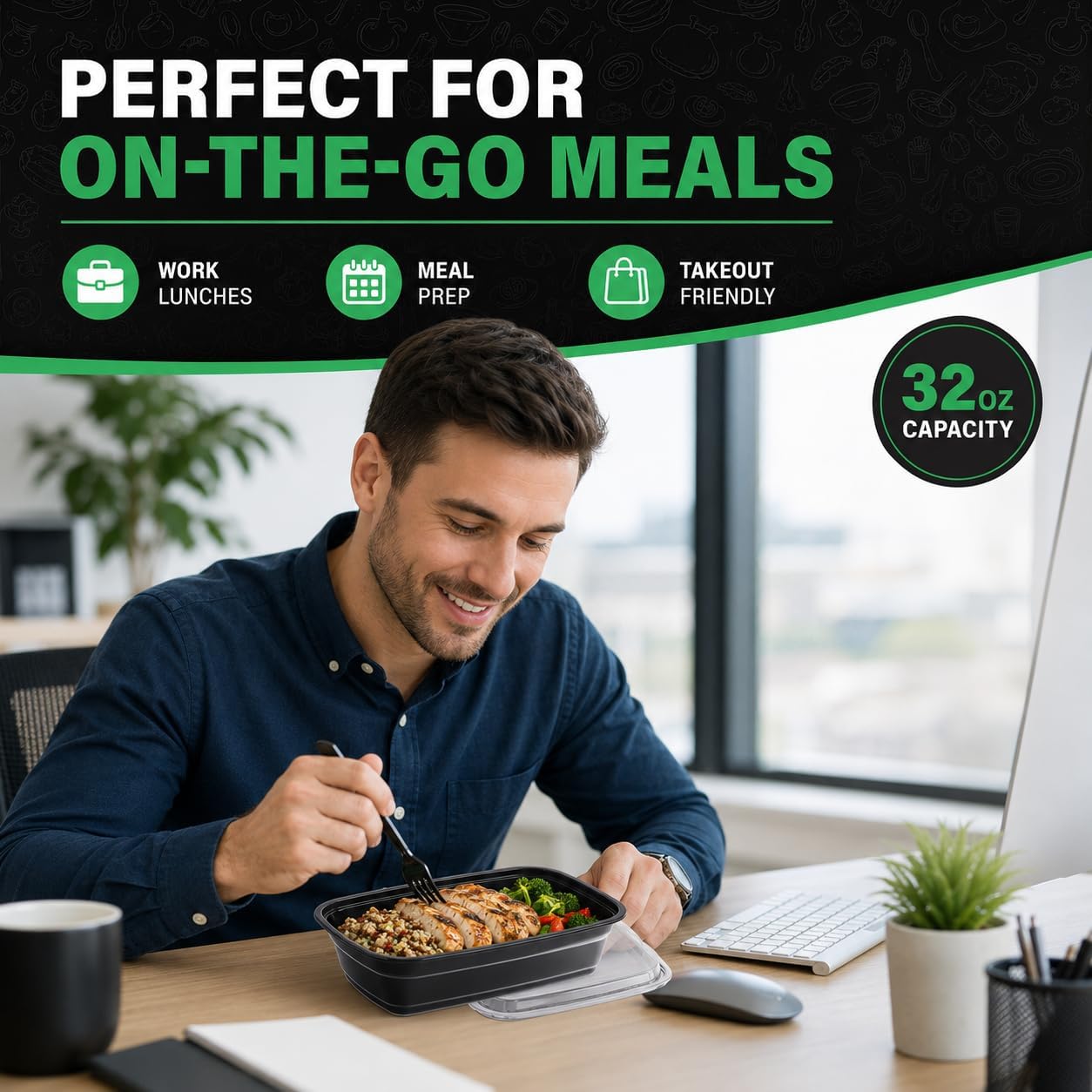 Thumbnail 4 de WUHUIXOZ 50 Stück 946 ml Meal Prep Behälter mit Deckel – Wiederverwendbar, mikrowellengeeignet, spülmaschinenfest