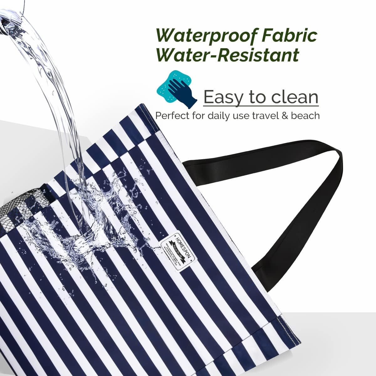 Detalle de HOMESPON Große wasserdichte Strandtasche mit Reißverschluss – faltbar, wasserbeständig und vielseitig
