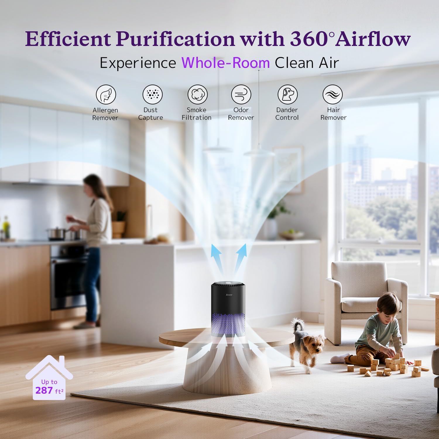 Detalle de AROEVE Air Purifier for Bedroom MK01- Black 🕯