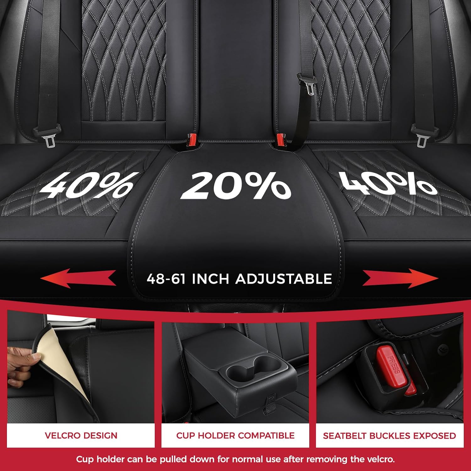 Thumbnail 3 de FREESOO Black Car Seat Covers Full Set – Faux Nappa Leather, Breathable & Waterproof with Lumbar Support