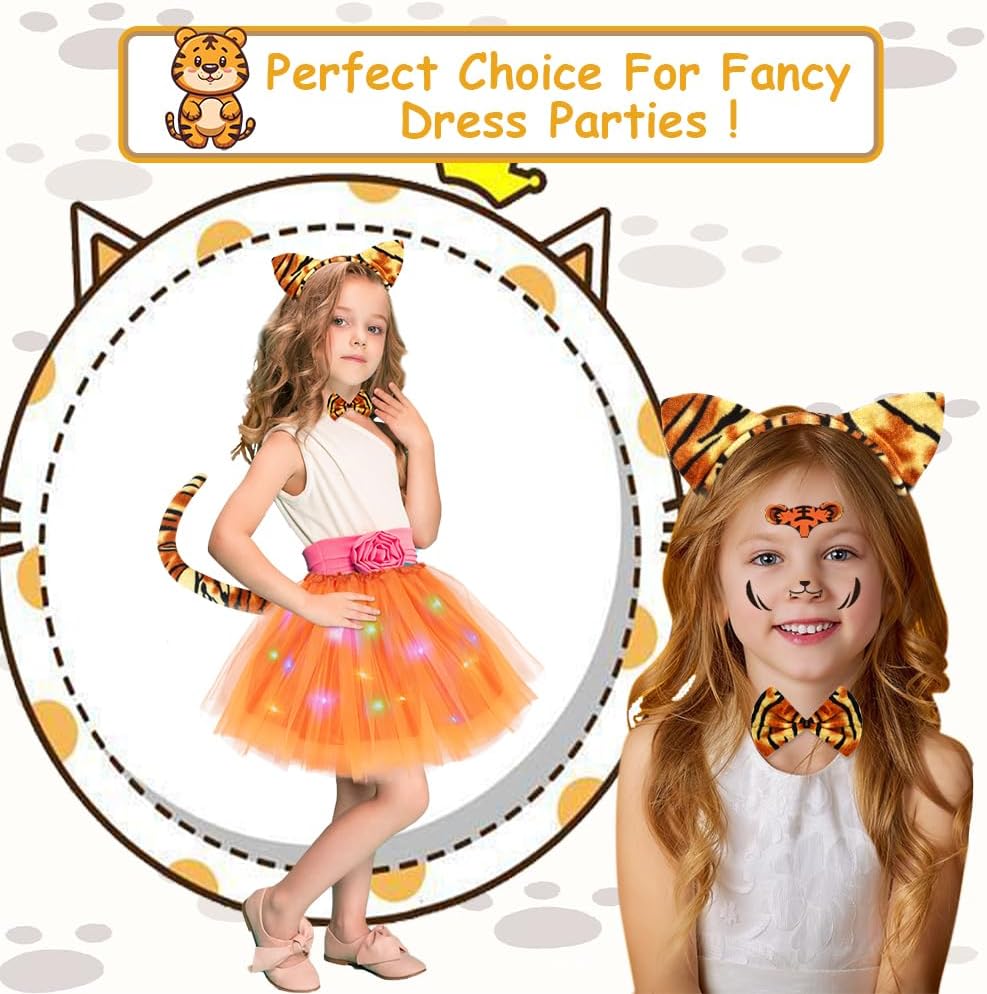 Detalle 2 de AOOWU Ensemble de costume lumineux tigre (6 pièces) avec jupe LED pour enfant