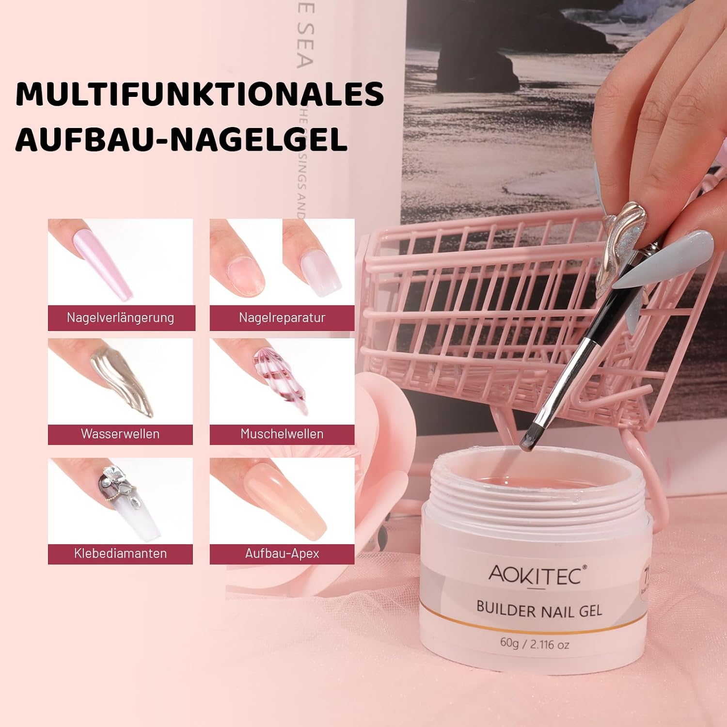 Thumbnail 6 de Aokitec Aufbaugel für Gelnägel – Nude Builder Gel Set für Nagelverlängerung & Nail Art, 60 g