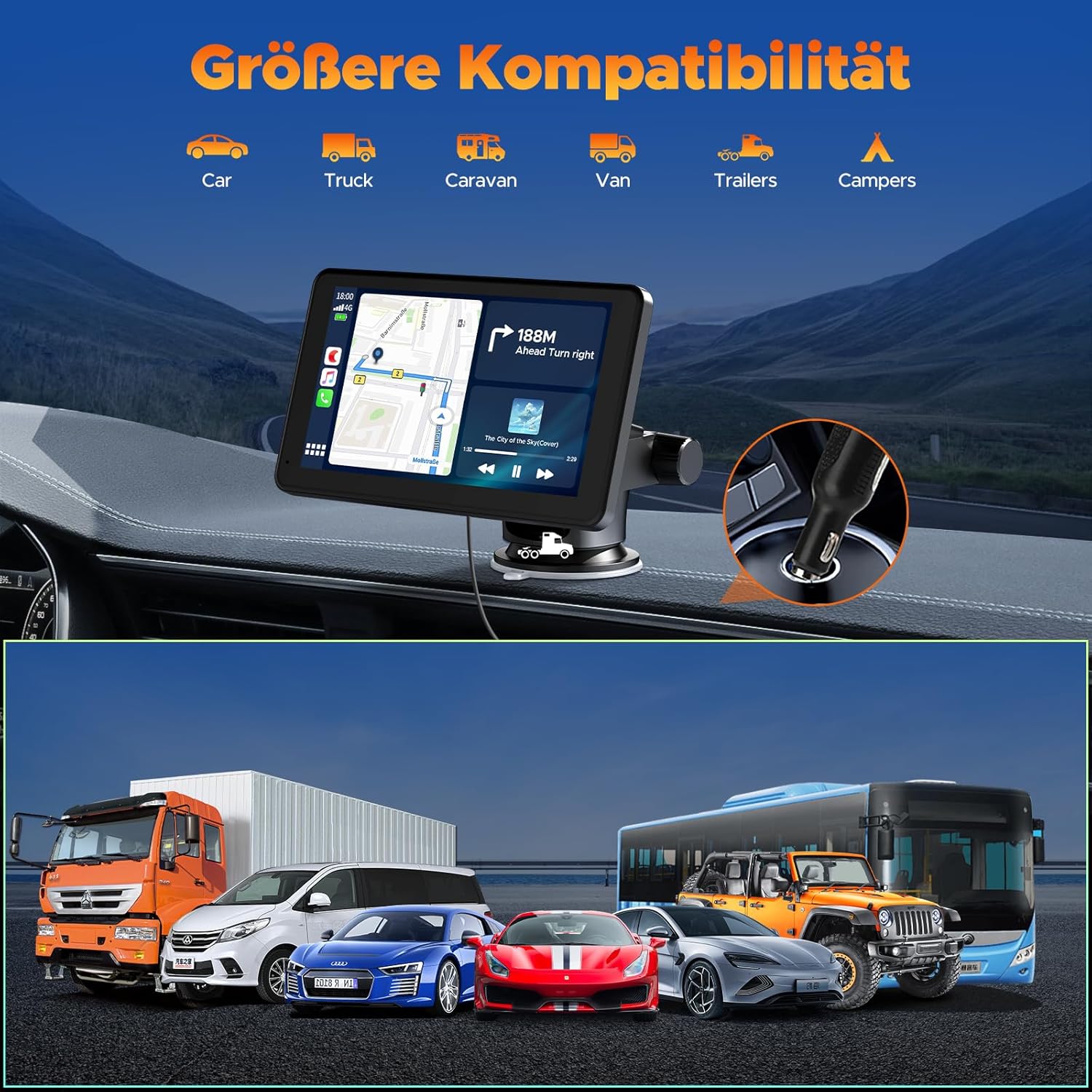 Thumbnail 5 de Volam schermo auto da 7 pollici con CarPlay/Android Auto, Mirror Link e GPS