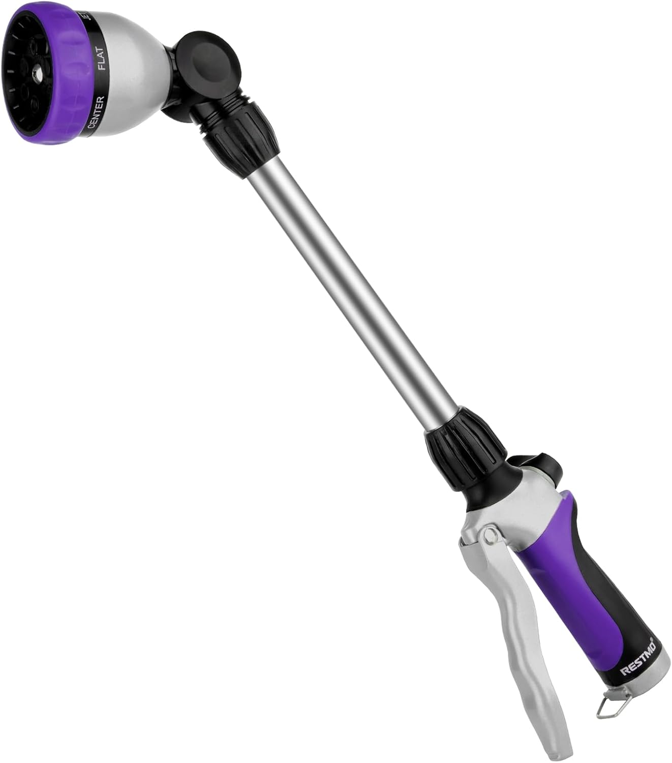 Detalle de RESTMO 16-Inch Metal Hose Wand with 180° Swivel Head and 7 Spray Patterns