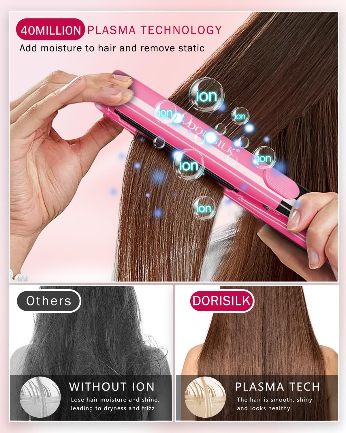 Detalle de DORISILK 1-Inch Ceramic Flat Iron, 2-in-1 Straightener and Curler, 500°F