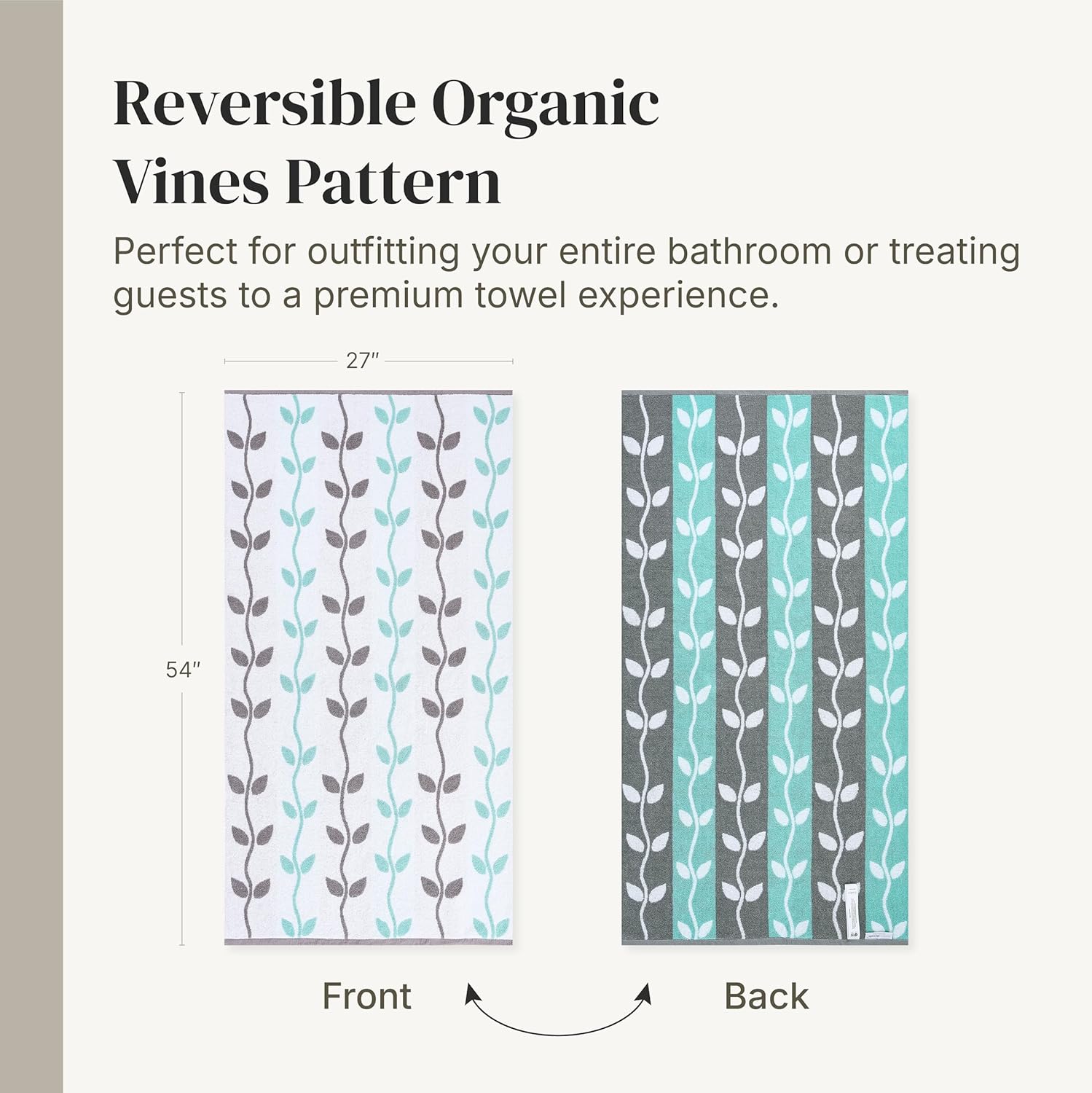 Thumbnail 5 de Modern Threads Natural Vine 6-Piece Cotton Towel Set (Aqua) – 2 Bath, 2 Hand, 2 Washcloths