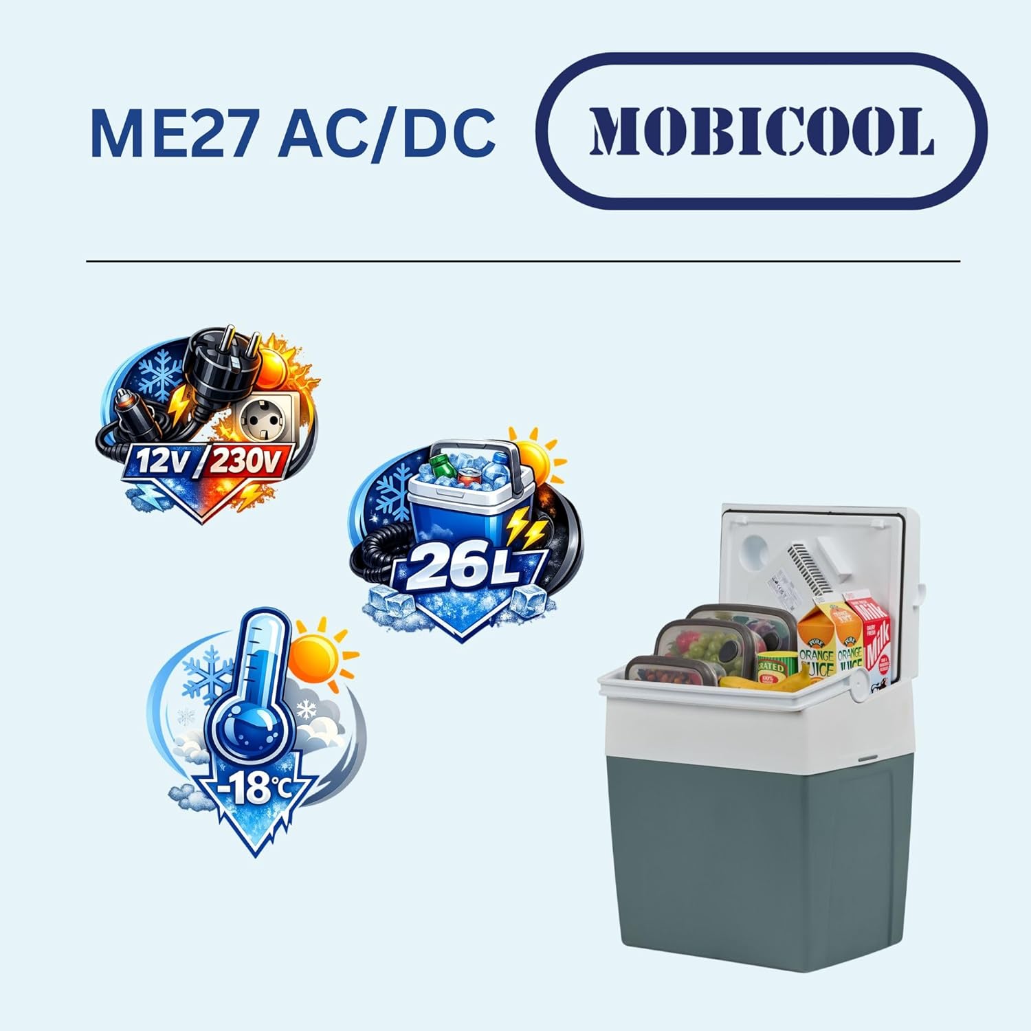 Thumbnail 2 de Mobicool ME27: 26 L Tragbare Kühlbox für Auto, Wohnmobil und Outdoor – 12V/230V Blau