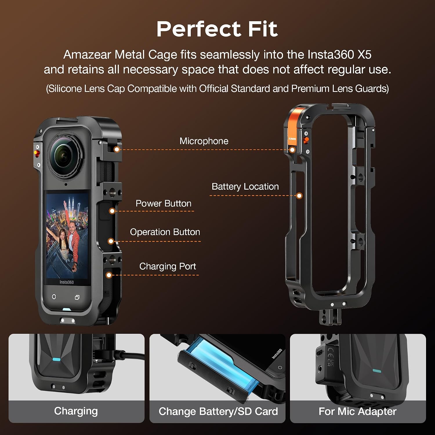Detalle de AMAZEAR Insta360 X5 metal protective case 1