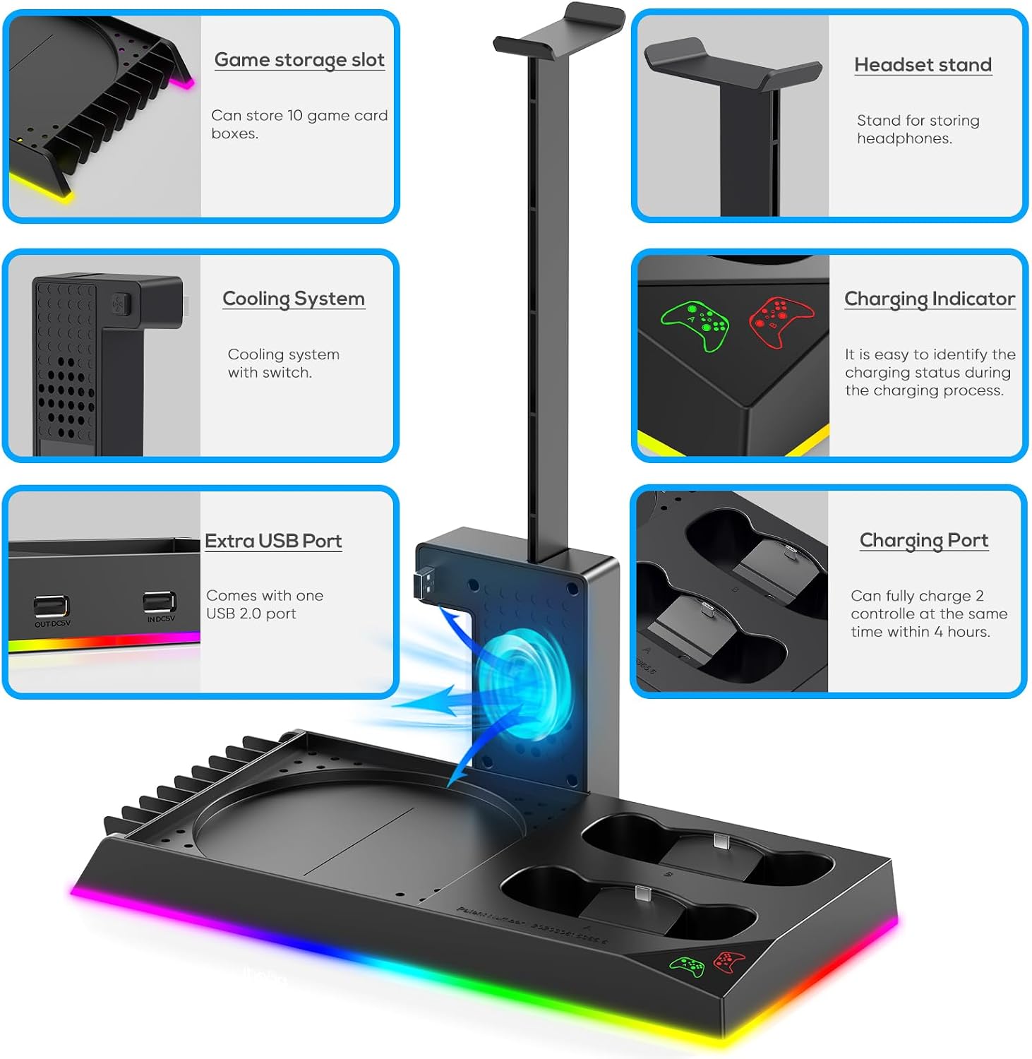 Detalle de FYOUNG Upgraded Cooling Stand and Charging Station for Xbox Series X