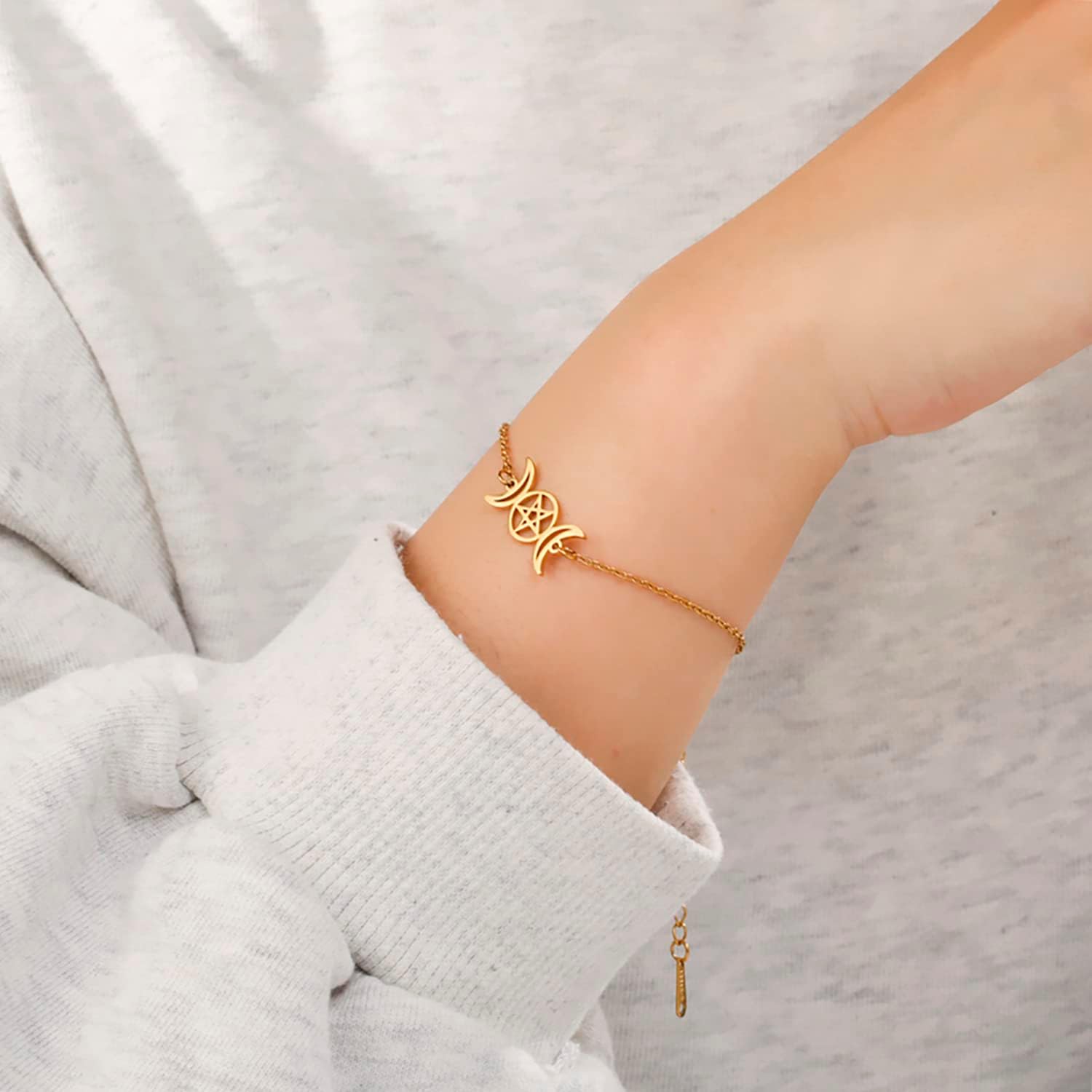 Detalle de EUEAVAN Dreifach Mond Göttin Pentagramm Armband – Edelstahl, verstellbar