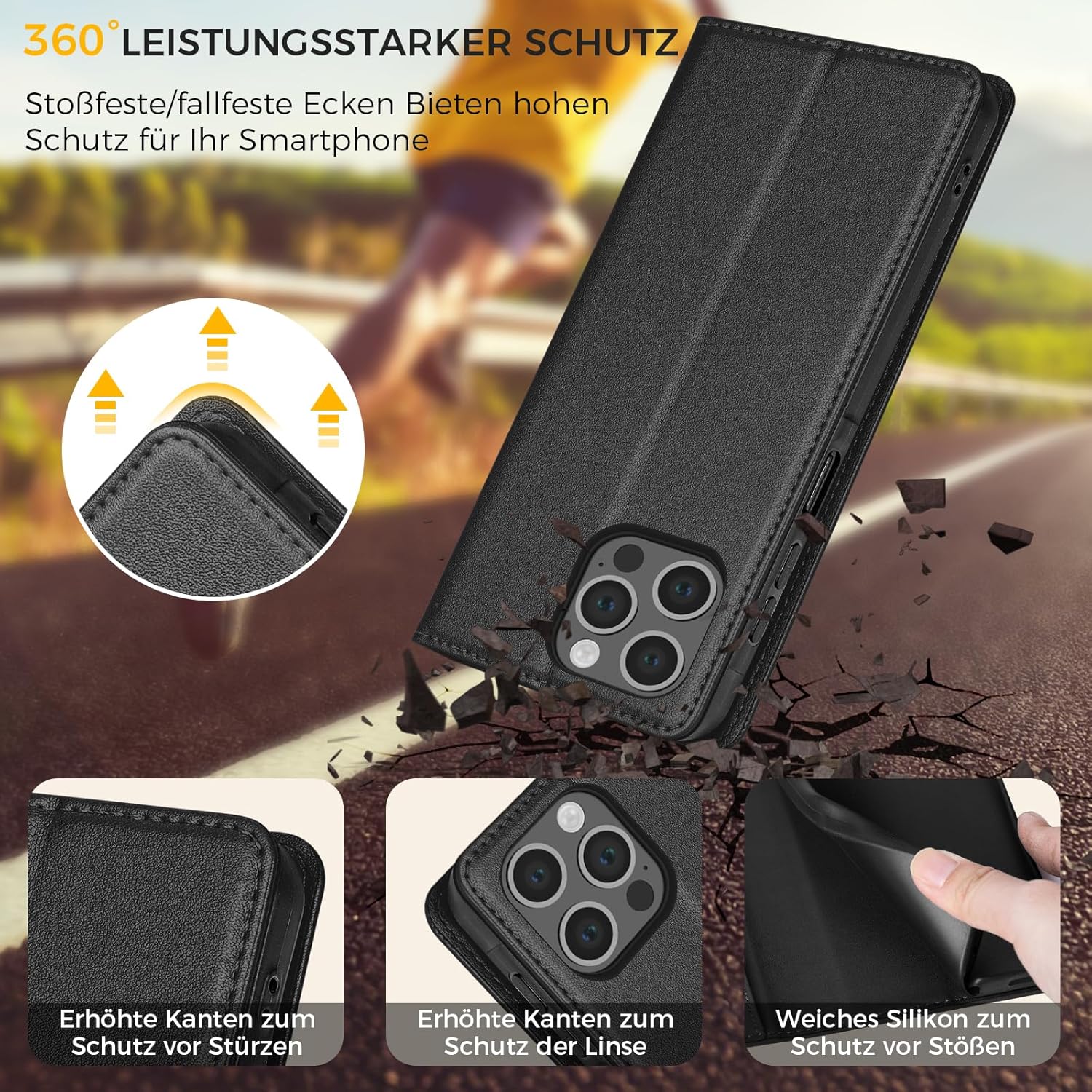 Detalle de Kirnntca Handyhülle für iPhone 13 Pro Max – Flip Case mit Kartenfach, Standfunktion und Magnetverschluß