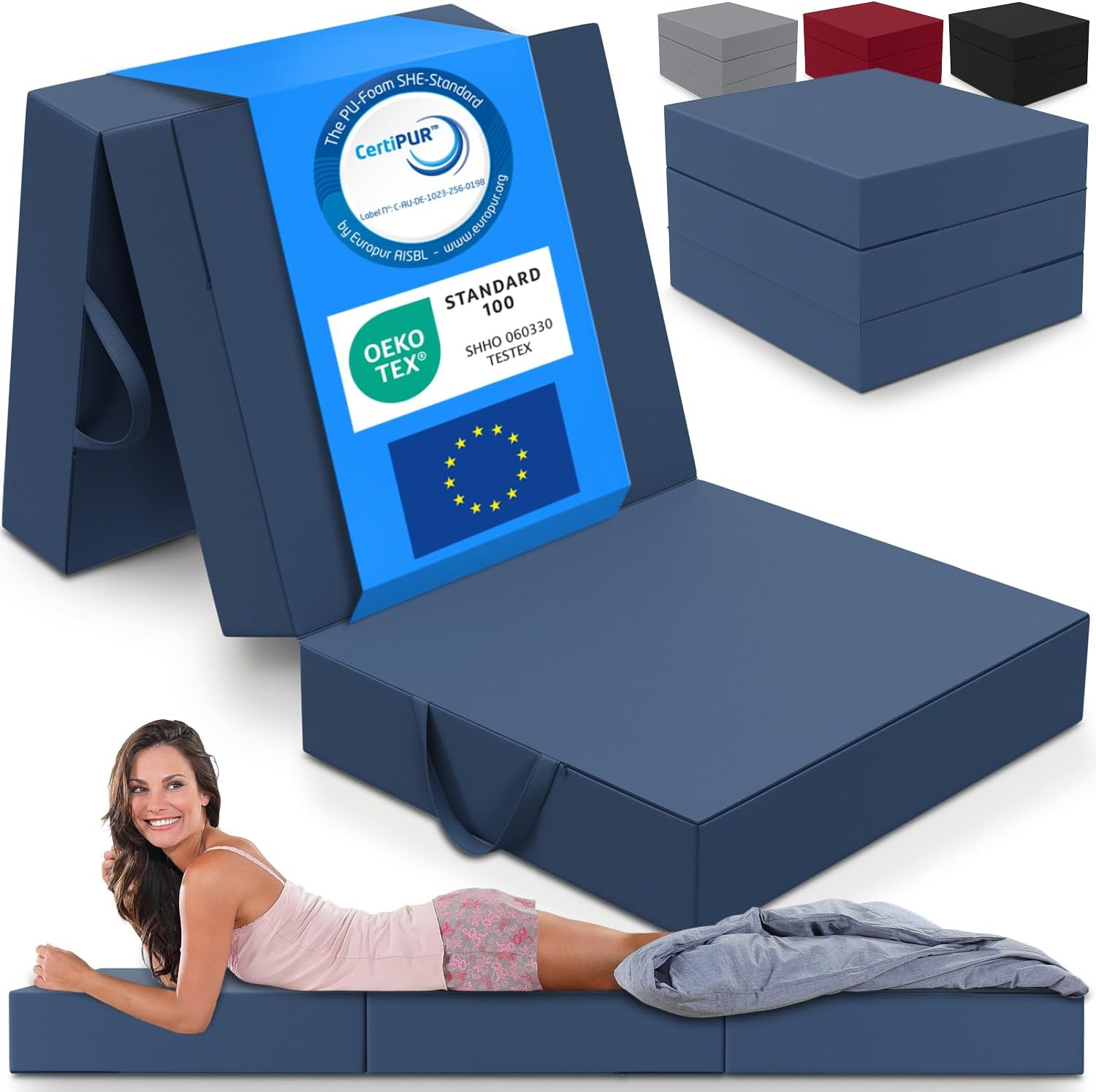 Detalle de ELONEO Matelas Pliant 90x200 cm – Matelas d'appoint pliable en 3 parties, mousse 15 cm, lavable et pliable en cube