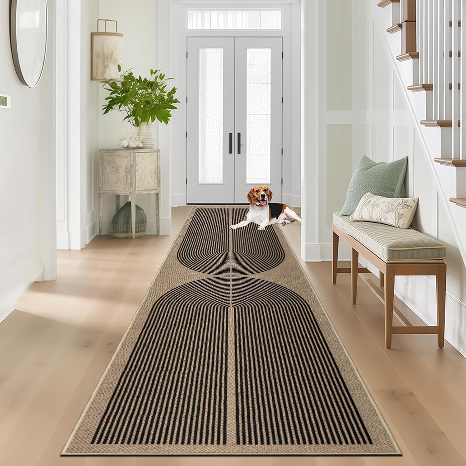 Thumbnail 5 de Capslpad Jute-Look Runner Rug, 80 x 300 cm, Black Double-Arch Design