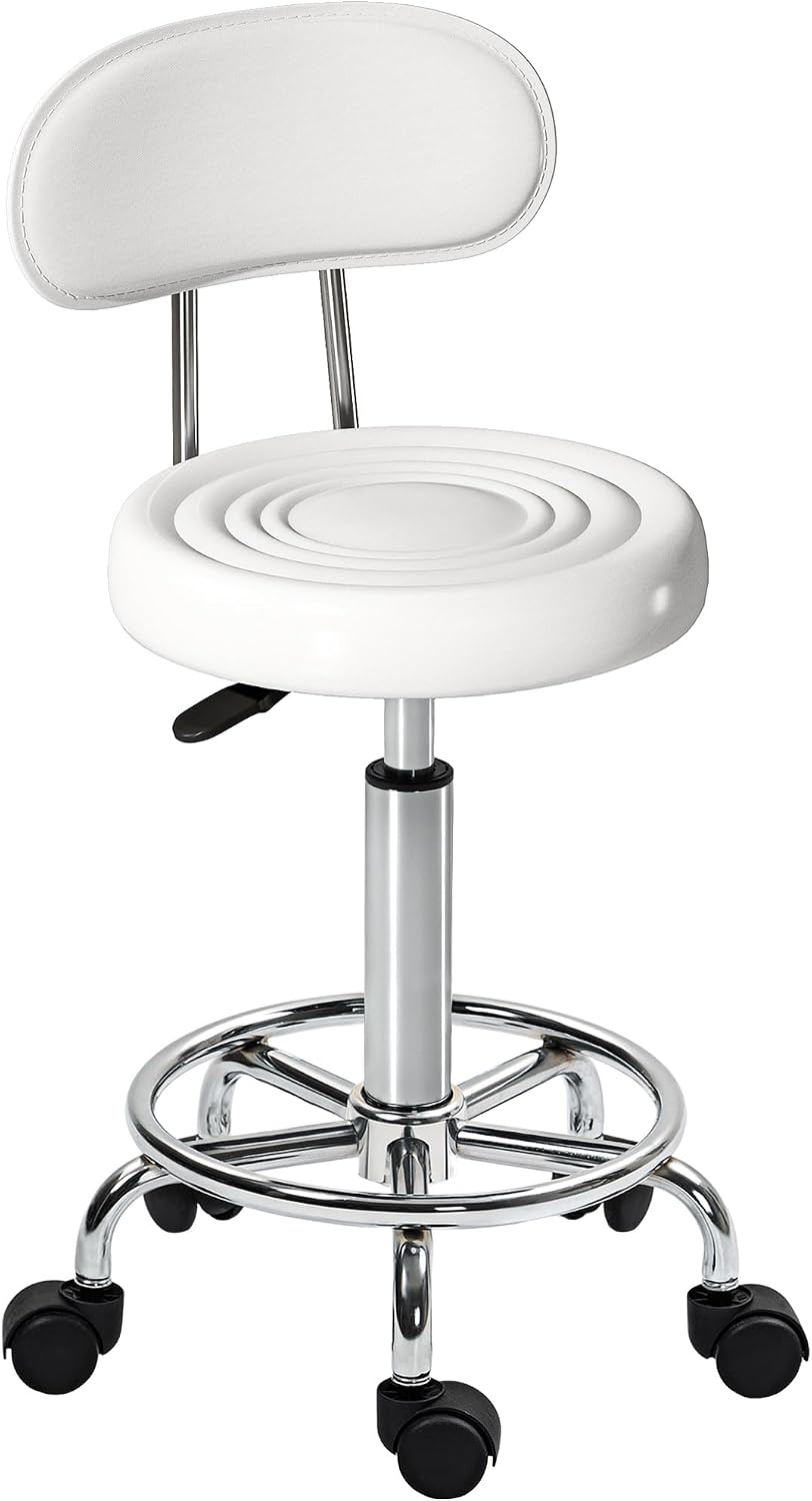 Detalle de HOMCOM 921-823V00WT rolkruk met rugleuning, verstelbare hoogte, wit