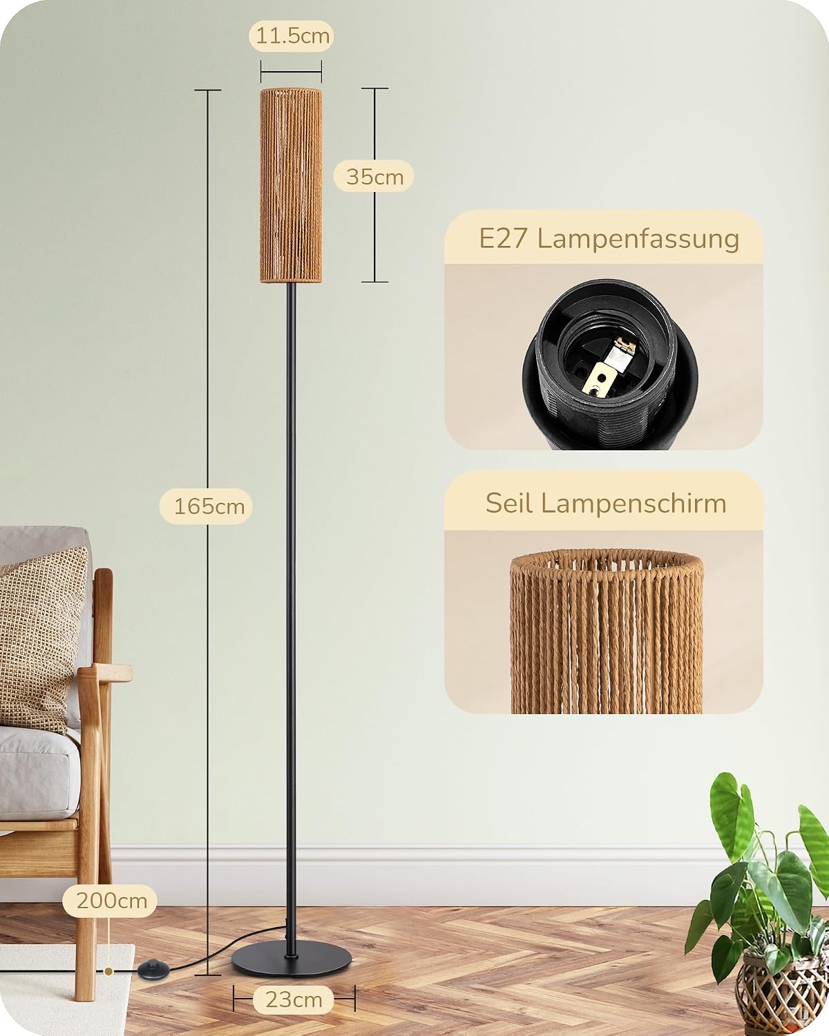 Thumbnail 4 de EDISHINE Stehlampe Wohnzimmer 165 cm