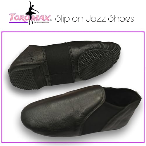 Thumbnail 8 de TOROMAX Slip On Jazz Dance Shoes - Black Leather, Neoprene Split Sole for Kids (Size 13, Black) NPB1