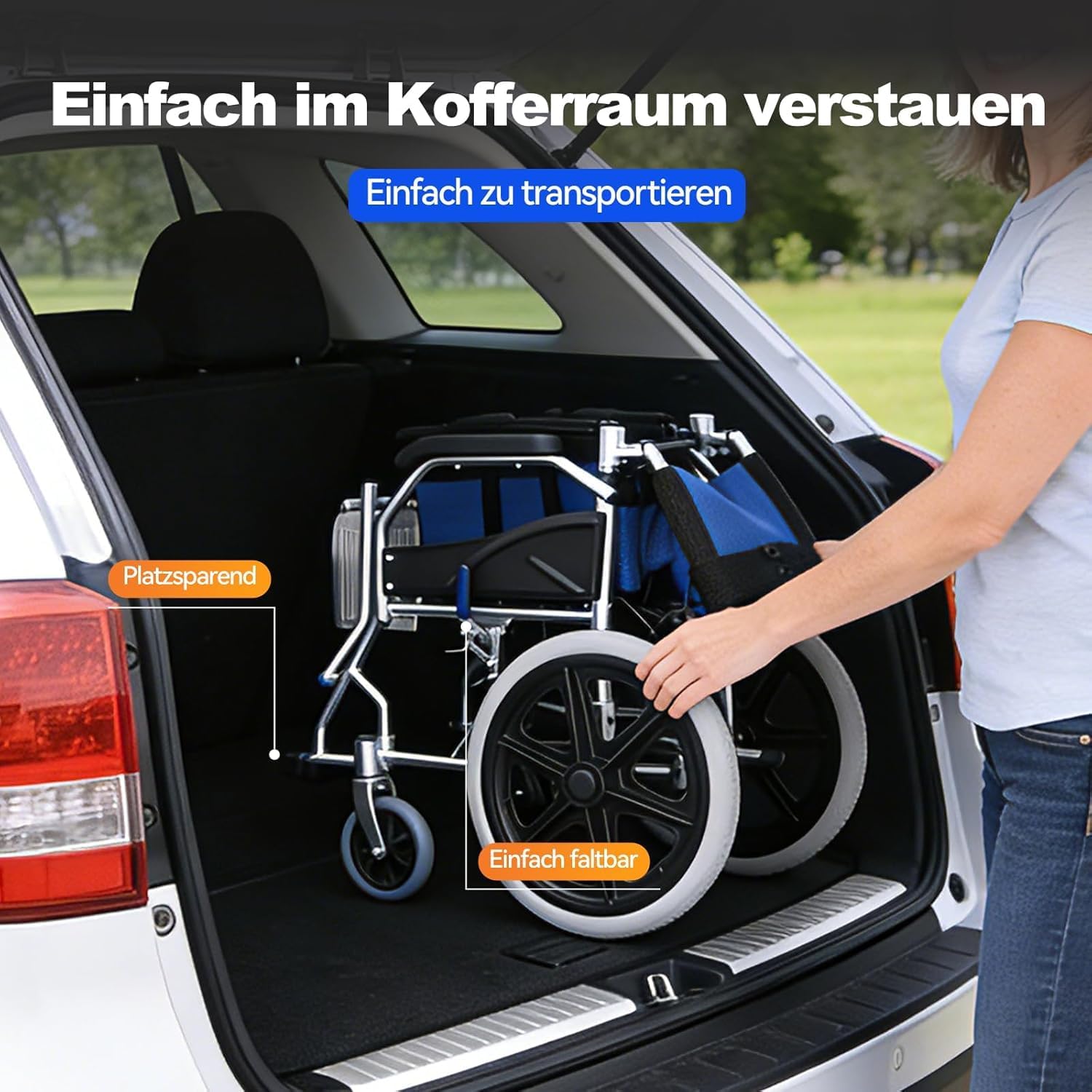 Detalle de ByteTecpeak M3 Ultraleicht Rollstuhl – faltbar, 10 kg, Sitzbreite 45 cm, blau