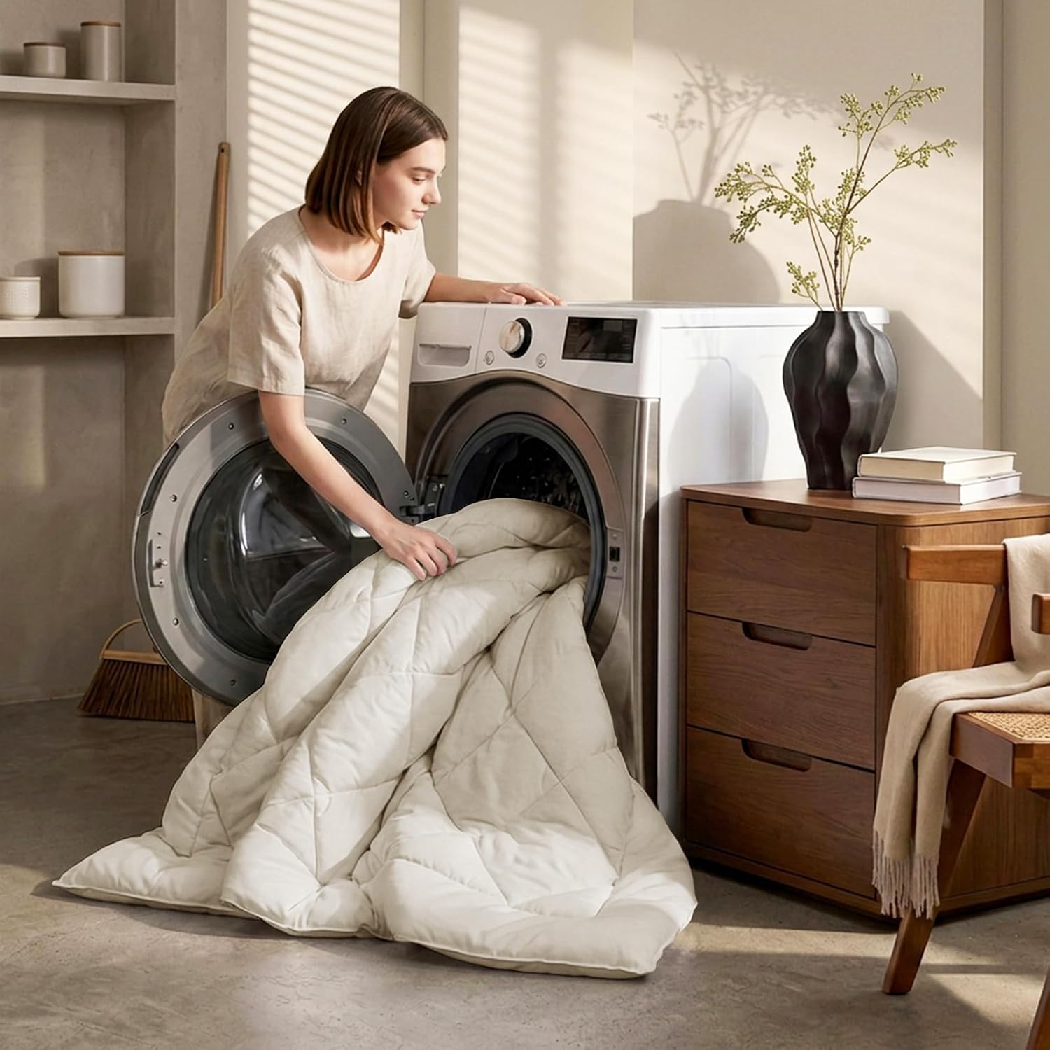 Detalle 2 de CozyLux Bettdecke 135x200 für 4 Jahreszeiten – Mikrofaserfüllung 300 g/m², OEKO-TEX 100, 4 Eckschlaufen, Beige