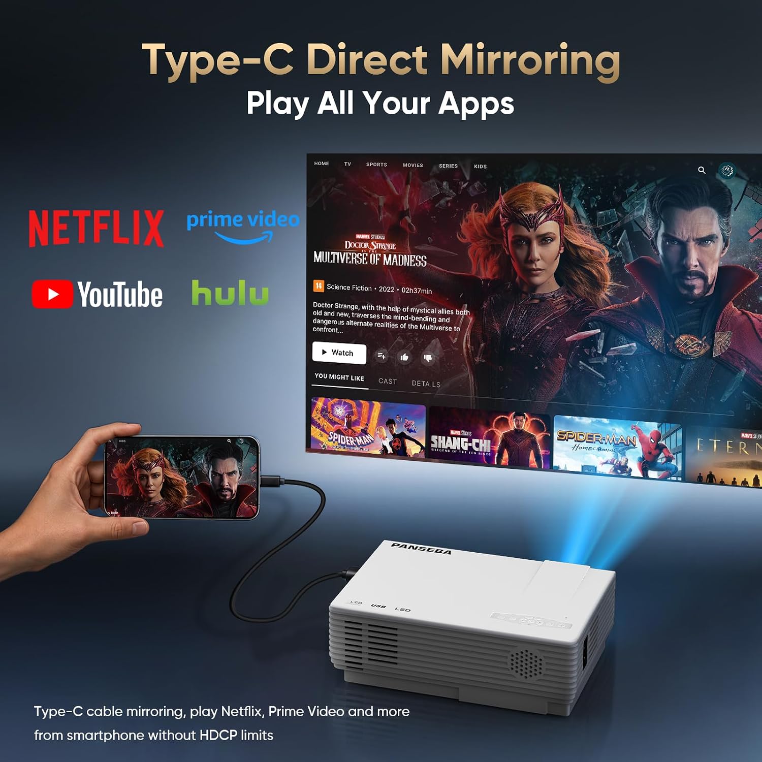 Detalle 2 de PANSEBA 1080P Mini Projector with Screen