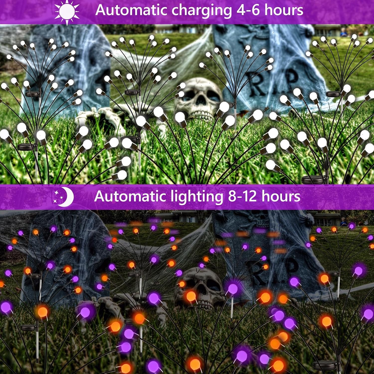 Detalle 1 de SANJICHA Solar Lights FFY 6-Pack Firefly Lights, Orange & Purple, 2 Modes