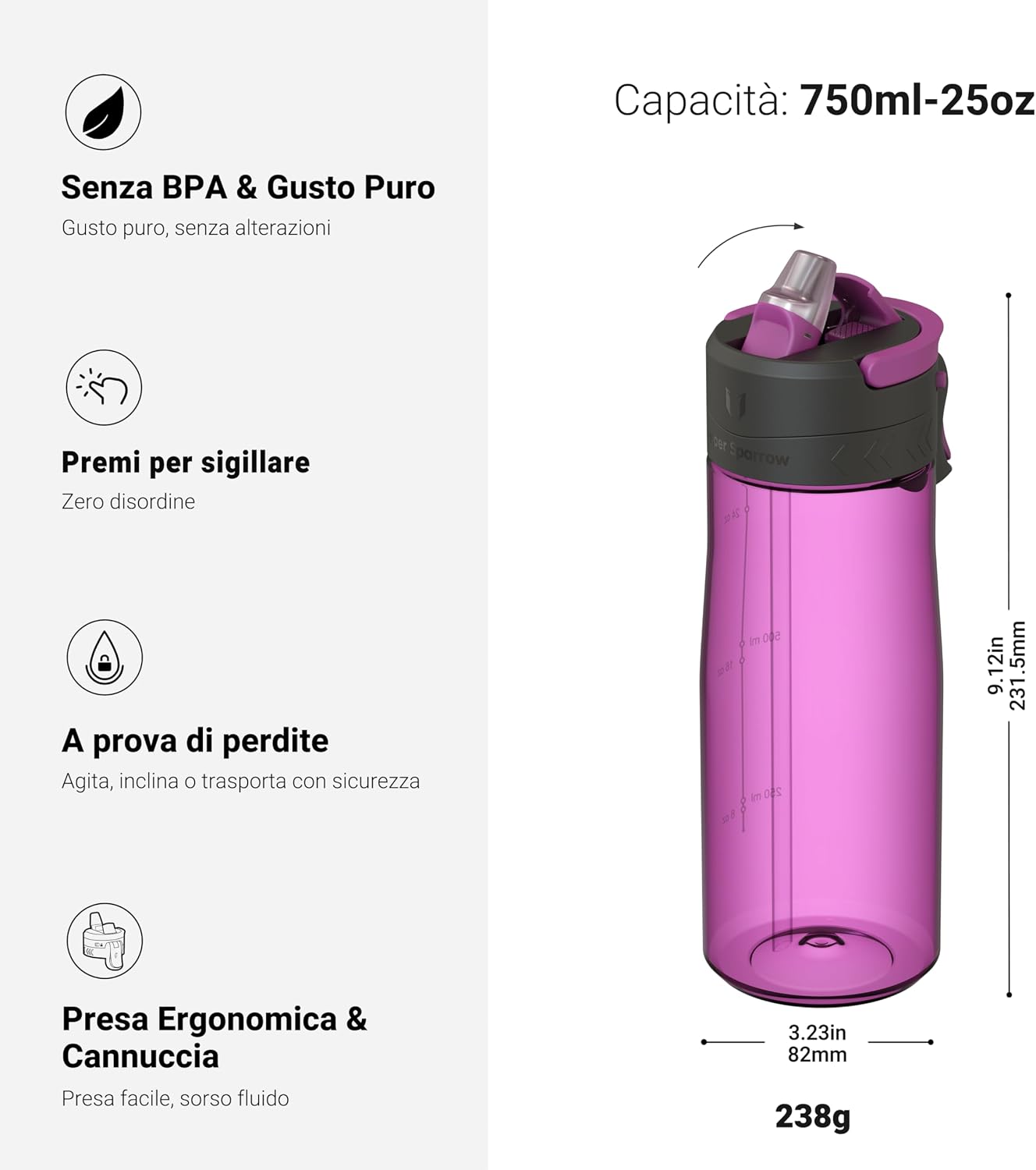 Detalle de Super Sparrow TouchFlow 750ml borraccia sportiva