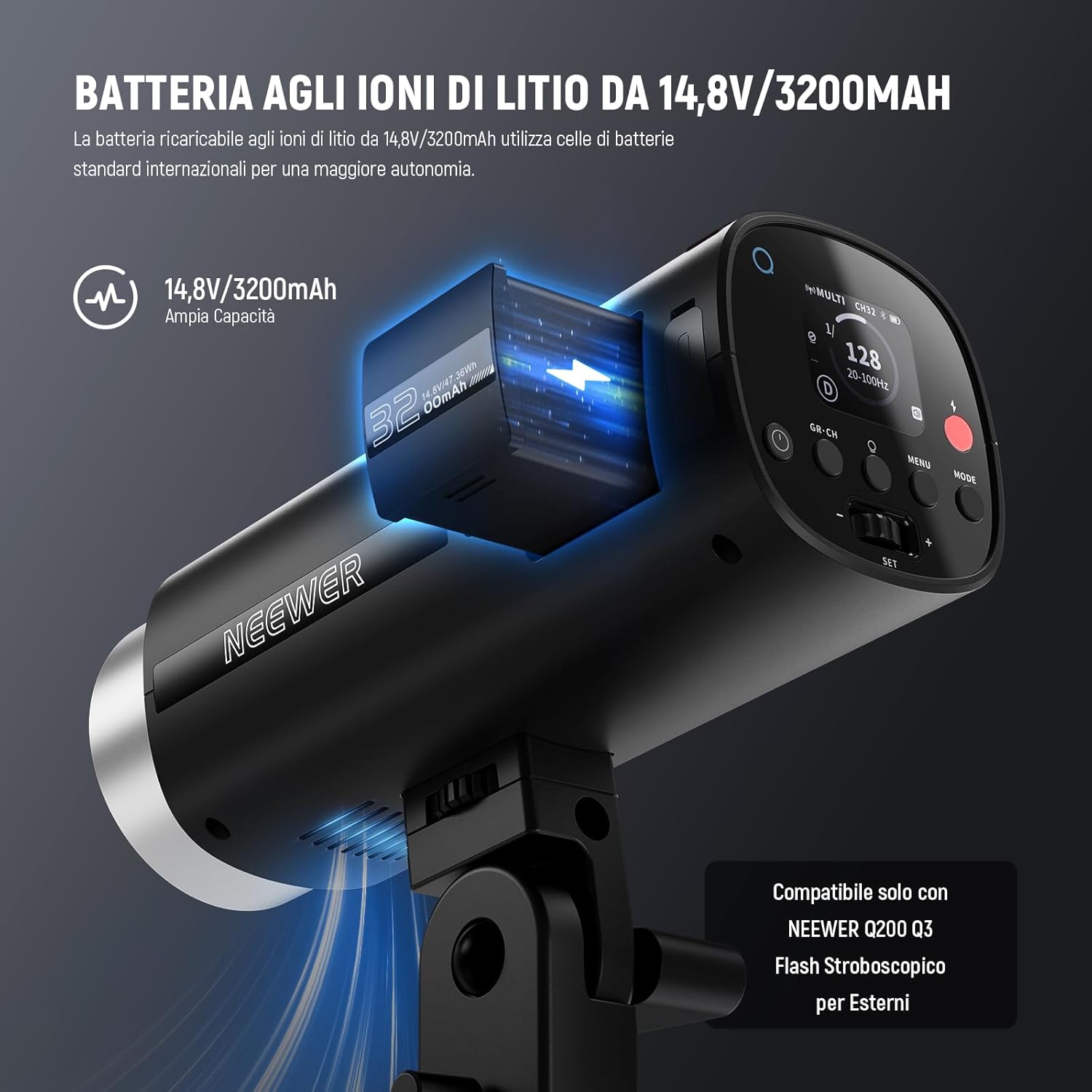 Thumbnail 1 de NEEWER batteria sostitutiva per Q200 2.4G (14,8V/3200mAh) per flash stroboscopico