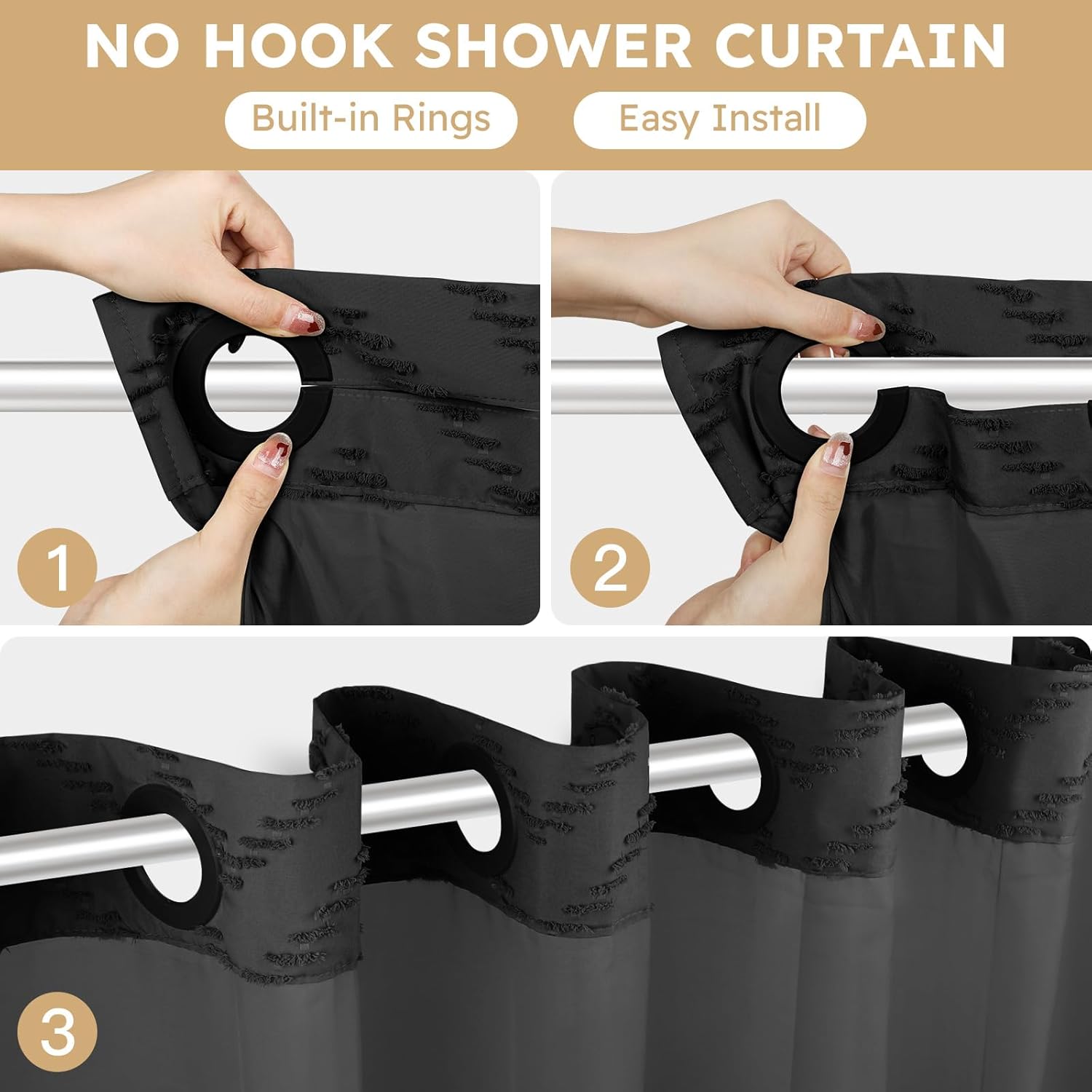 Thumbnail 1 de FADOTY No Hook Shower Curtain Set 71 x 74