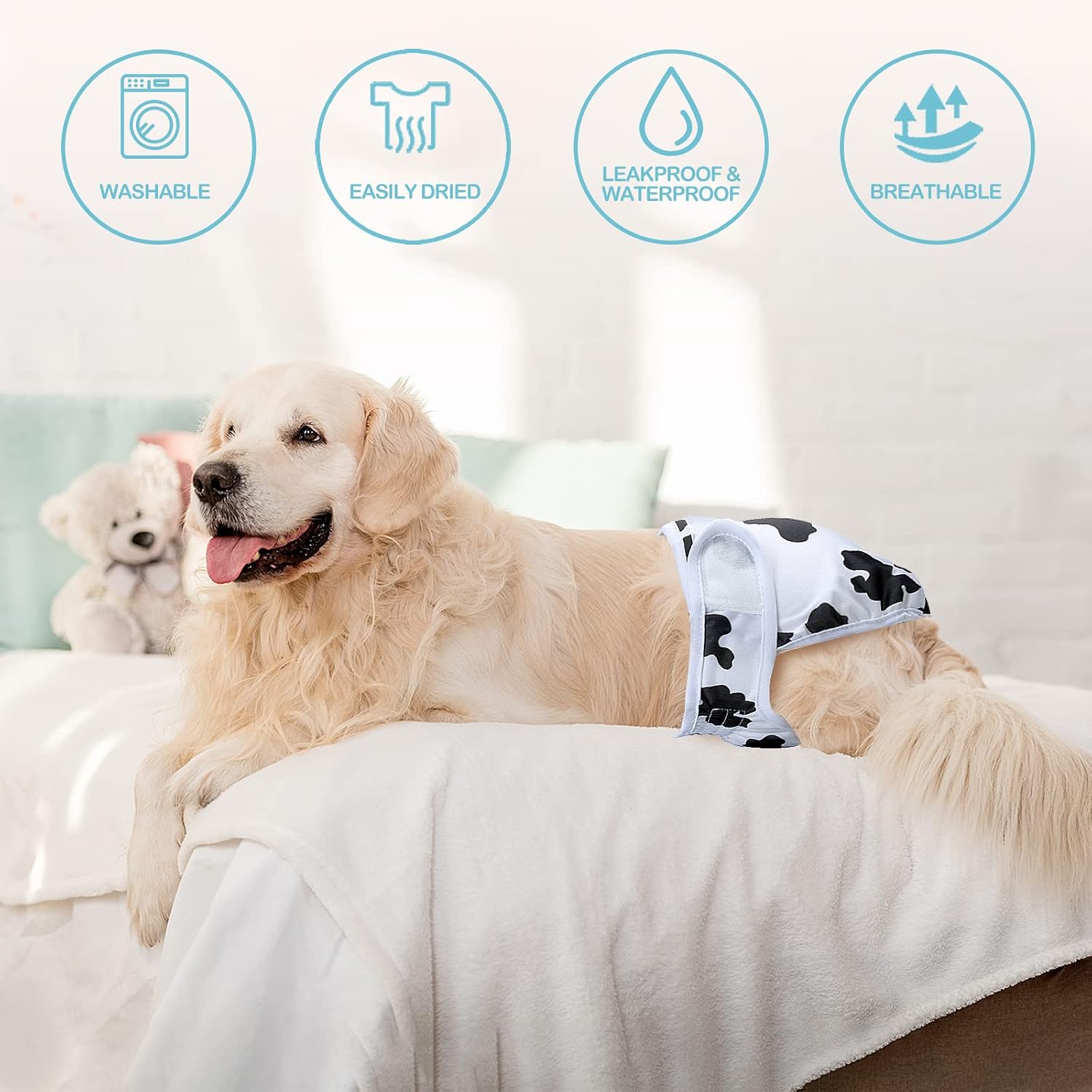 Detalle 2 de Avont 3 Pack Reusable Dog Diapers, Small – Highly Absorbent Washable Wraps for Female Dogs (Red/Blue/White, S)