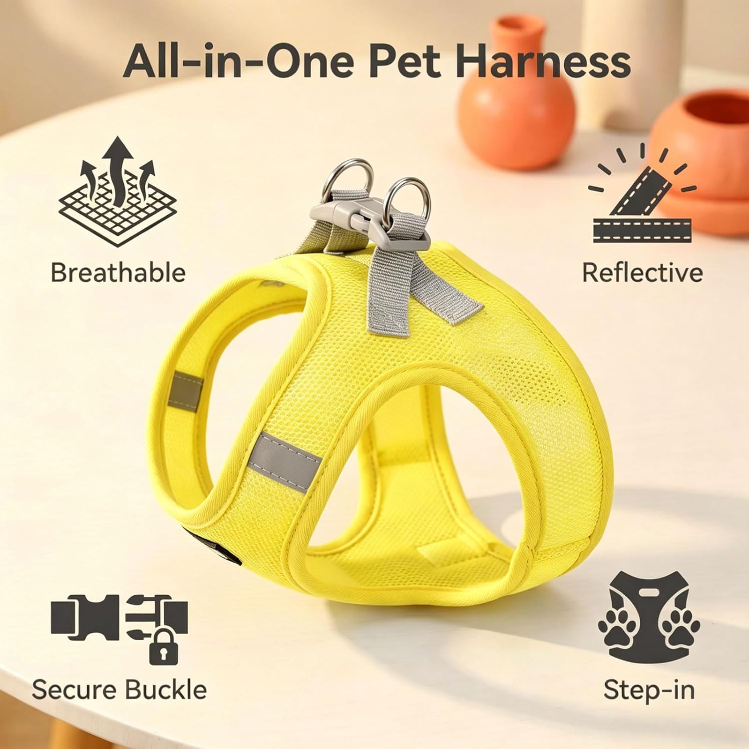 Detalle de Anlitent Soft Mesh No Pull Cat/Puppy Harness and Lead Set (XS, Yellow) – Escape Proof for Small Dogs