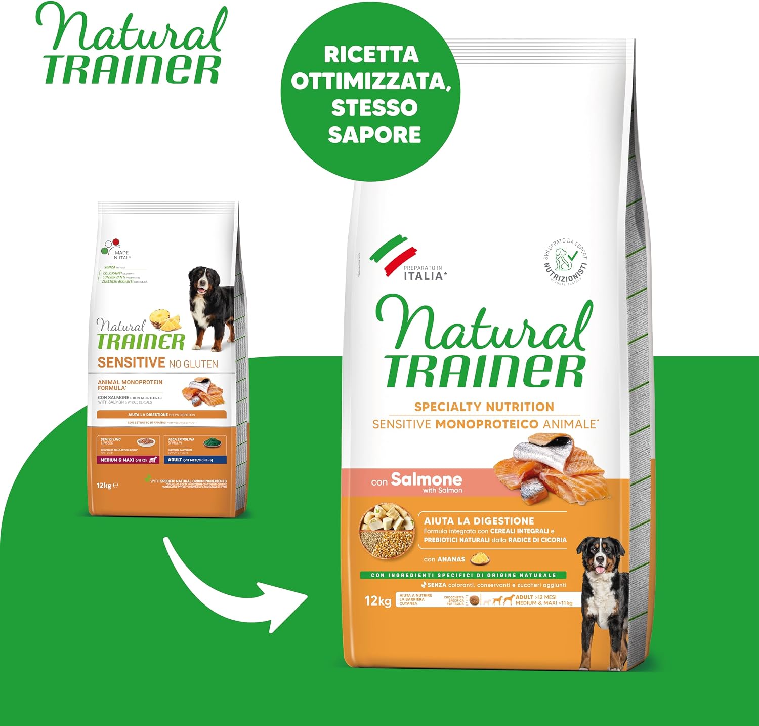 Detalle de Trainer Sensitive No Gluten Adult con Salmone e Cereali Integrali – 12 kg