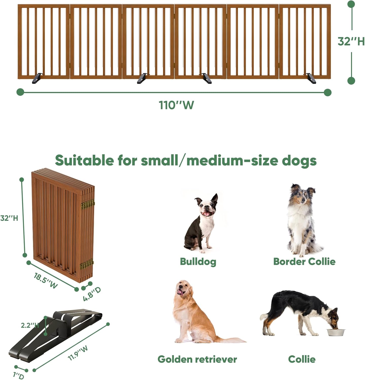 Detalle 2 de Algherohein großes faltbares Hundegitter für Türen & Innenbereich mit Metallstützfüßen (6 Paneele, Nussbaum)