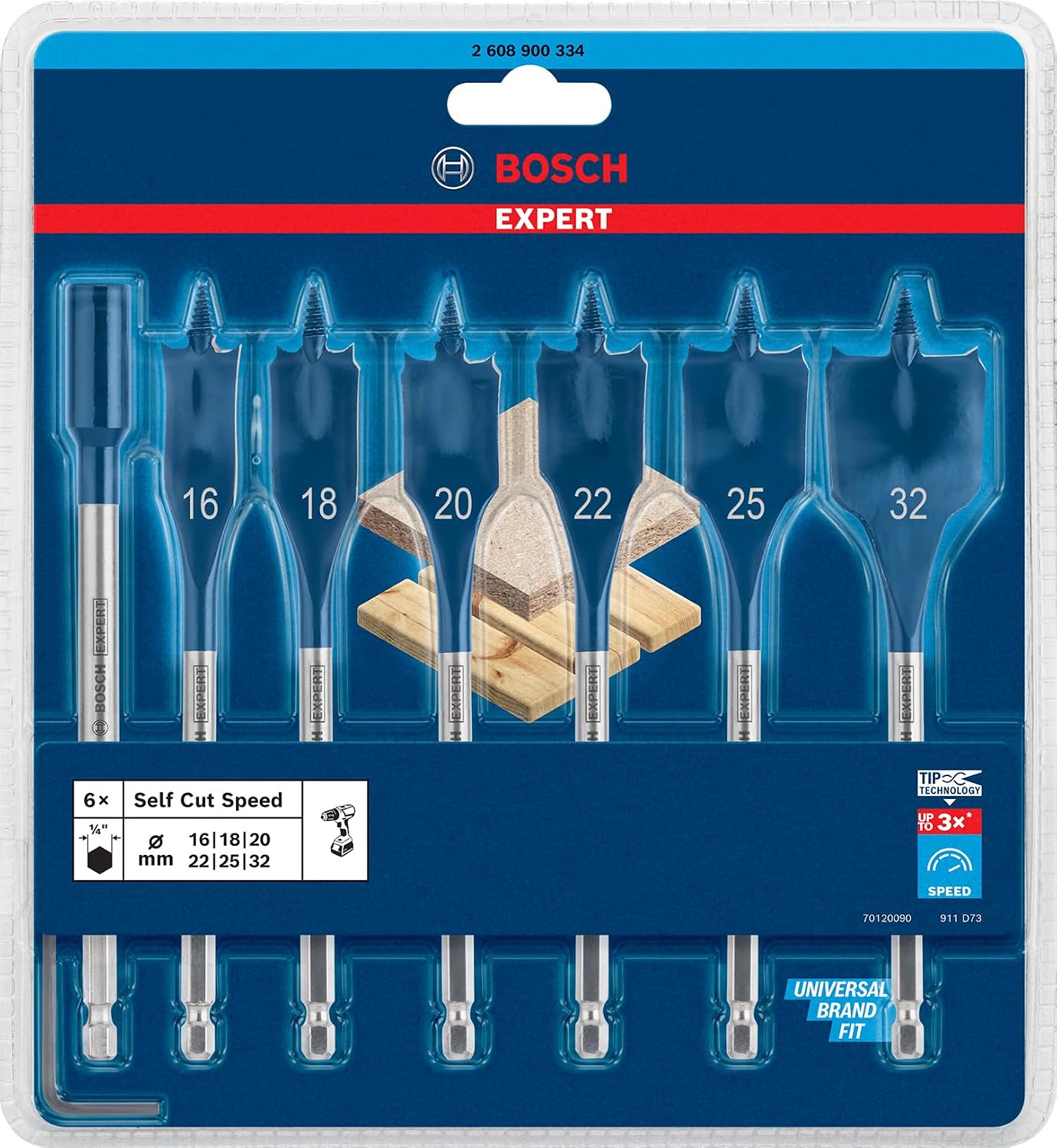 Detalle de Bosch 7x EXPERT Self Cut Speed Flachfräsbohrer-Set (Ø 16–32 mm) – Für Weichholz