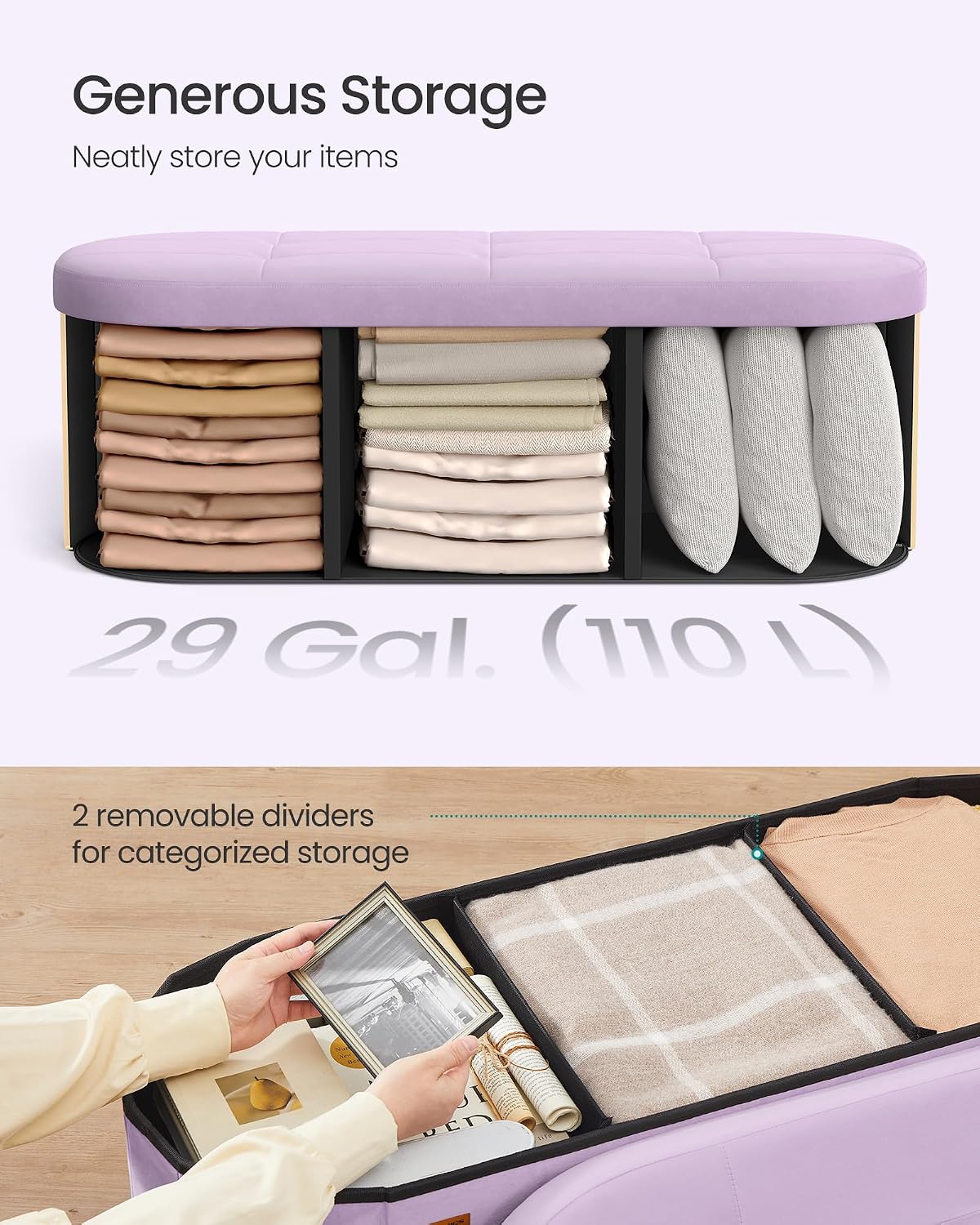 Detalle de SONGMICS Folding Storage Ottoman in Velvet