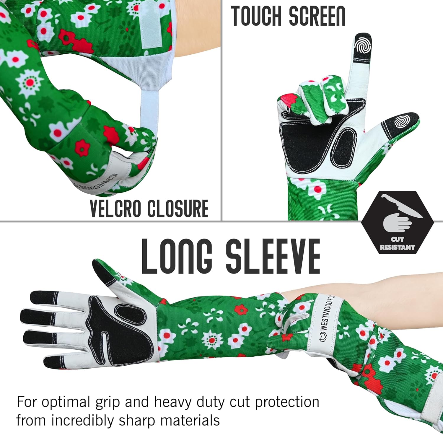 Thumbnail 5 de Westwood Fox long forearm leather gardening gloves (XL) – thorn-proof rose pruning work gloves in green