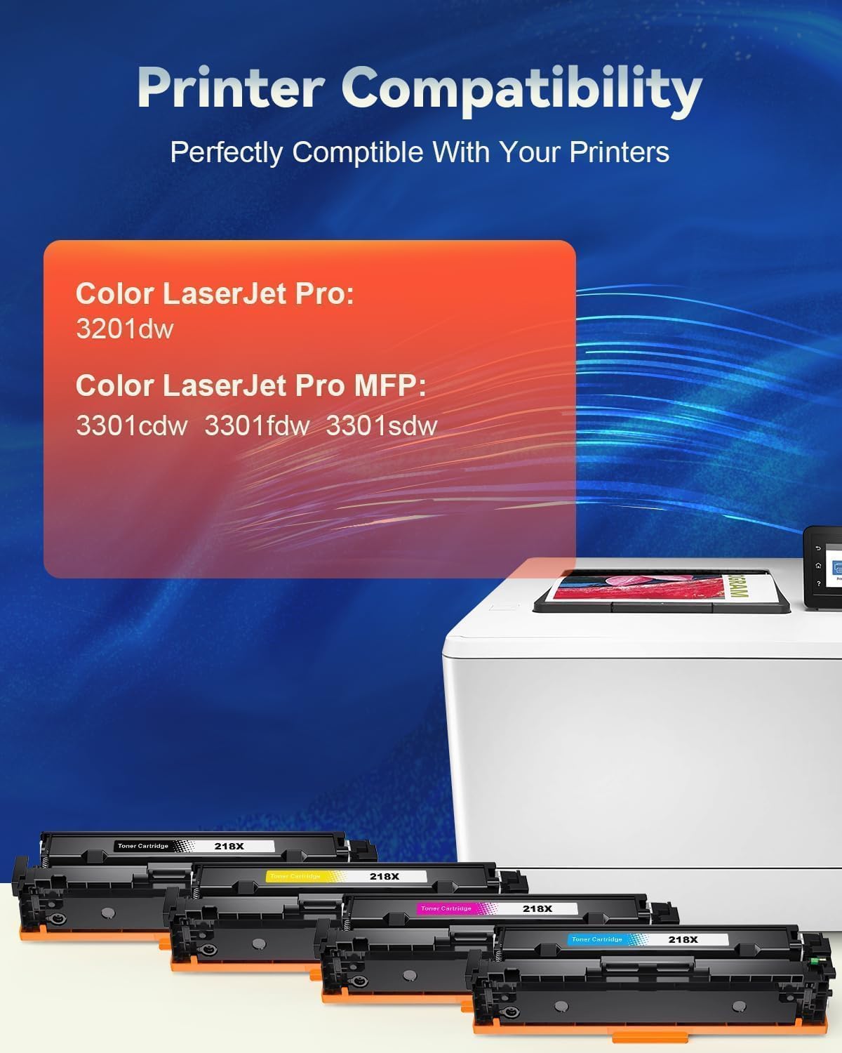Detalle de Skydo 218X Compatible Toner Cartridge 4-Pack with Chip for HP Laser Printers