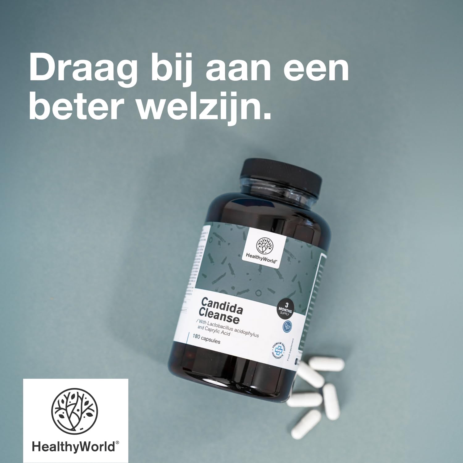 Detalle 2 de HealthyWorld Candida Cleanse capsules met 16 actieve ingrediënten, 180 stuks