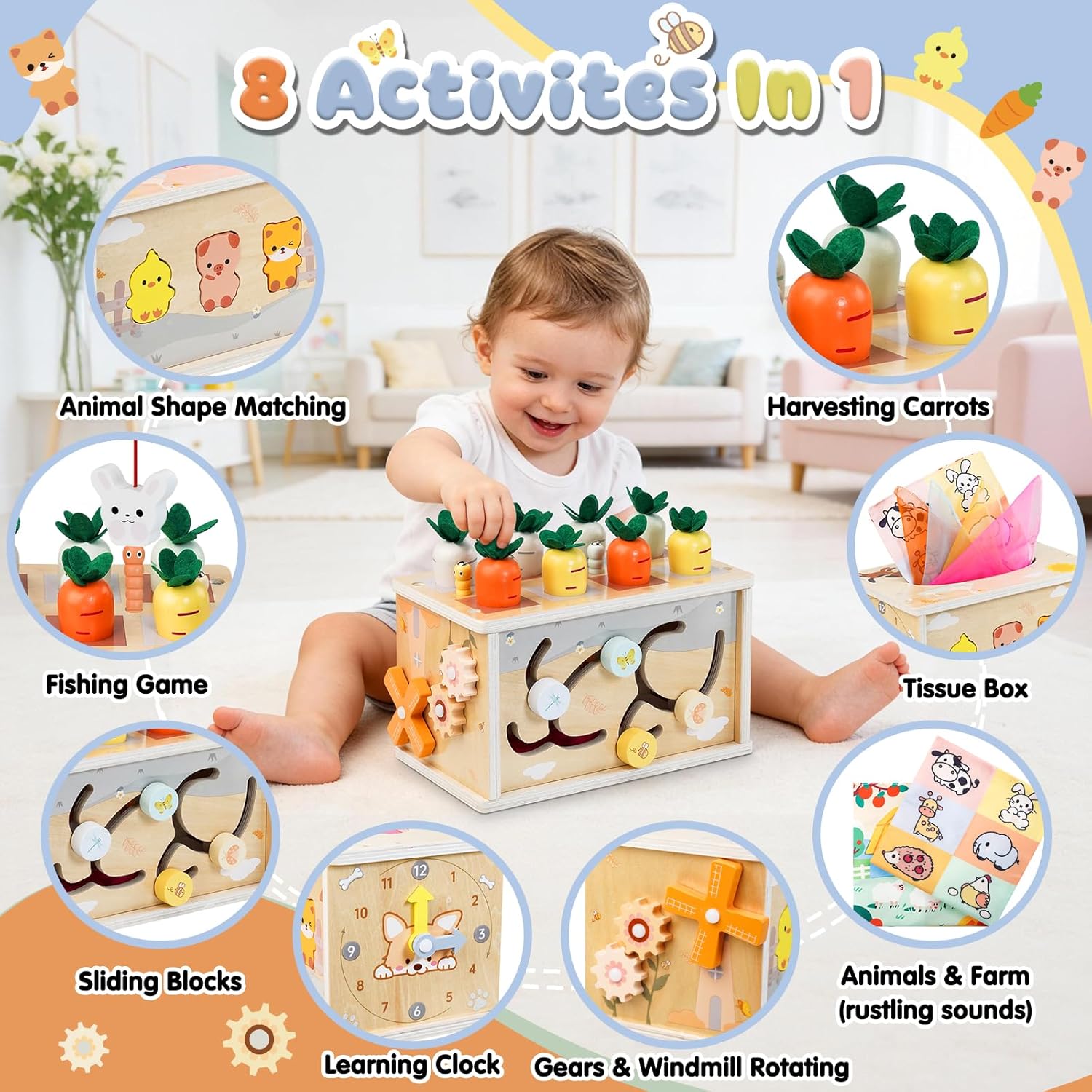 Thumbnail 1 de Joozmui Montessori Wooden Tissue Box Toy (6-in-1) for 1 Year Olds