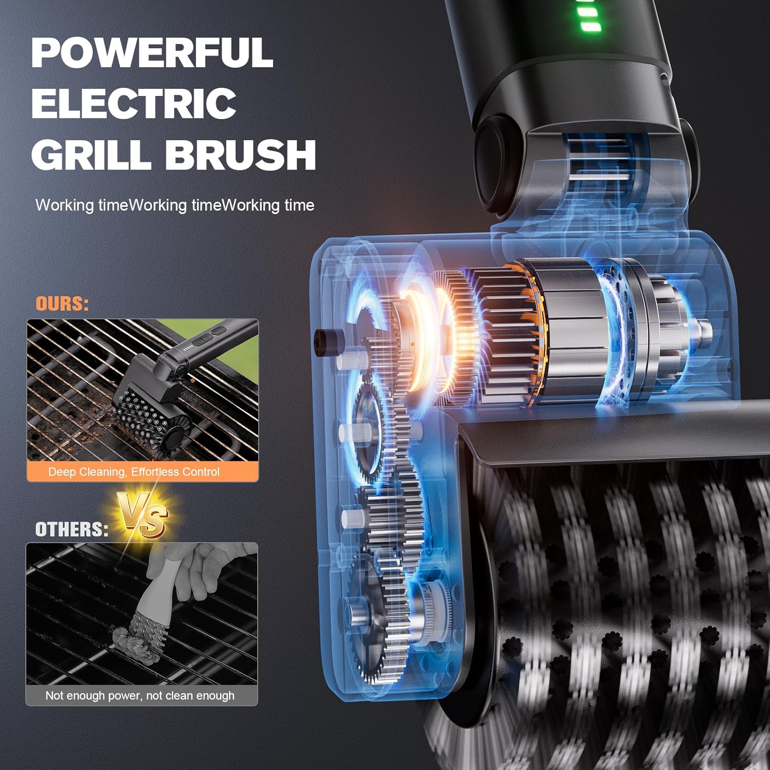 Thumbnail 1 de Electric Grill Brush for Outdoor with 2 Heads, 3 Speeds & Adjustable Angle (Cordless BBQ Grill Cleaner)