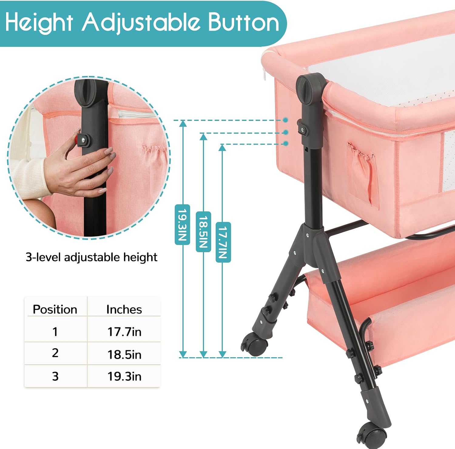 Detalle de BCOL C988 Baby Bassinet, Pink Bedside Sleeper with Rocking Mode and Mesh