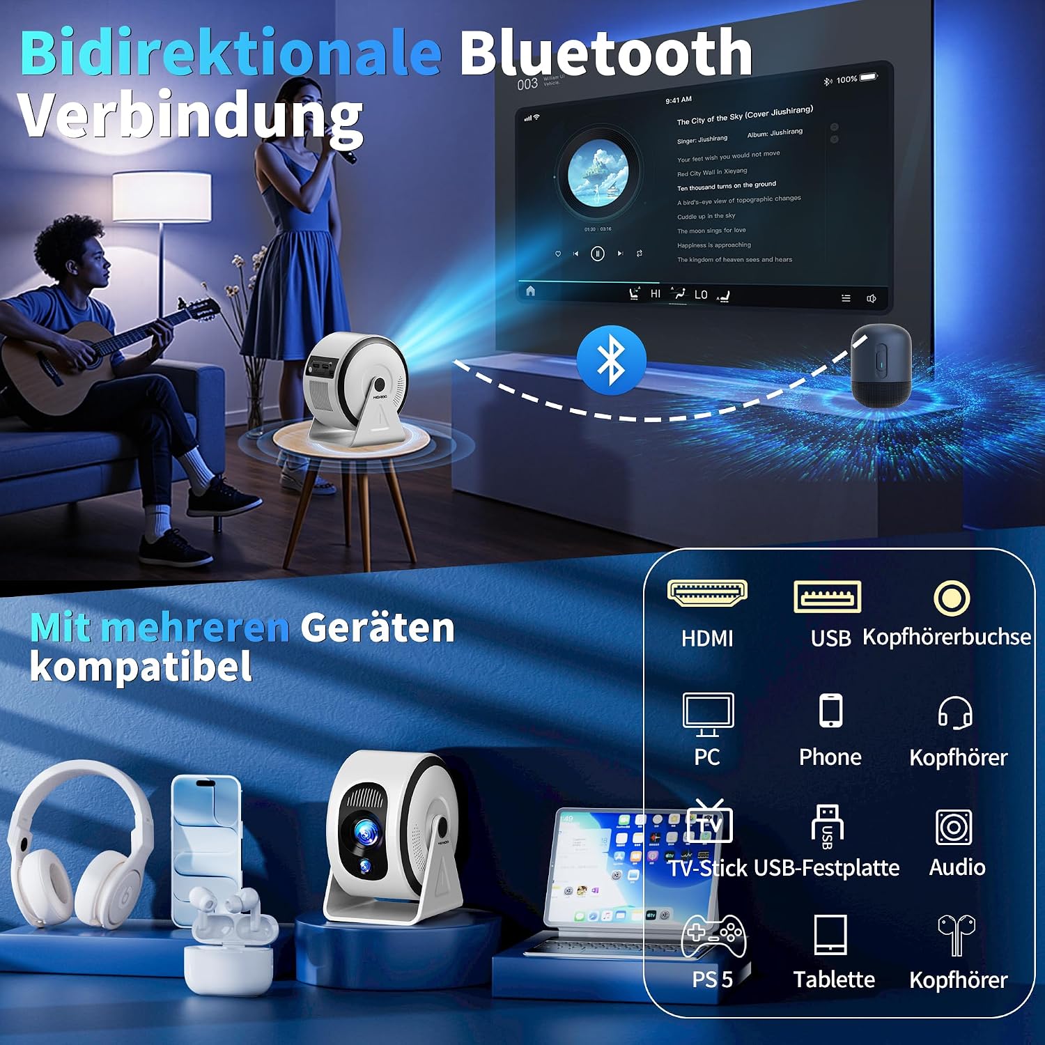 Thumbnail 4 de Mini Smart-Projektor mit 1080P und WiFi 6