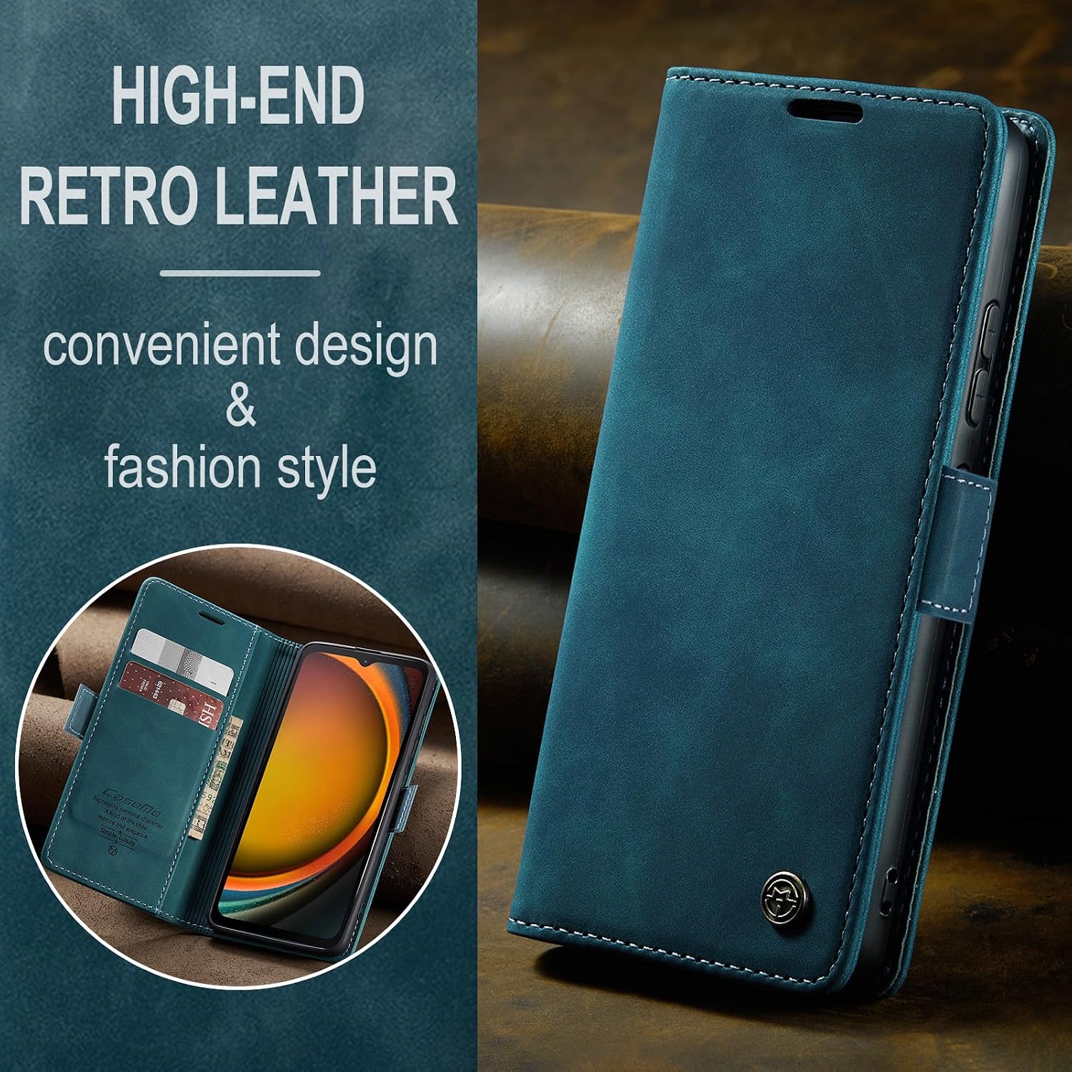Detalle de Phernykas Lederhülle für Samsung Galaxy XCover 7 – Flip Case mit Kartenfach, Magnetverschluss und Standfunktion (Blaugrün)