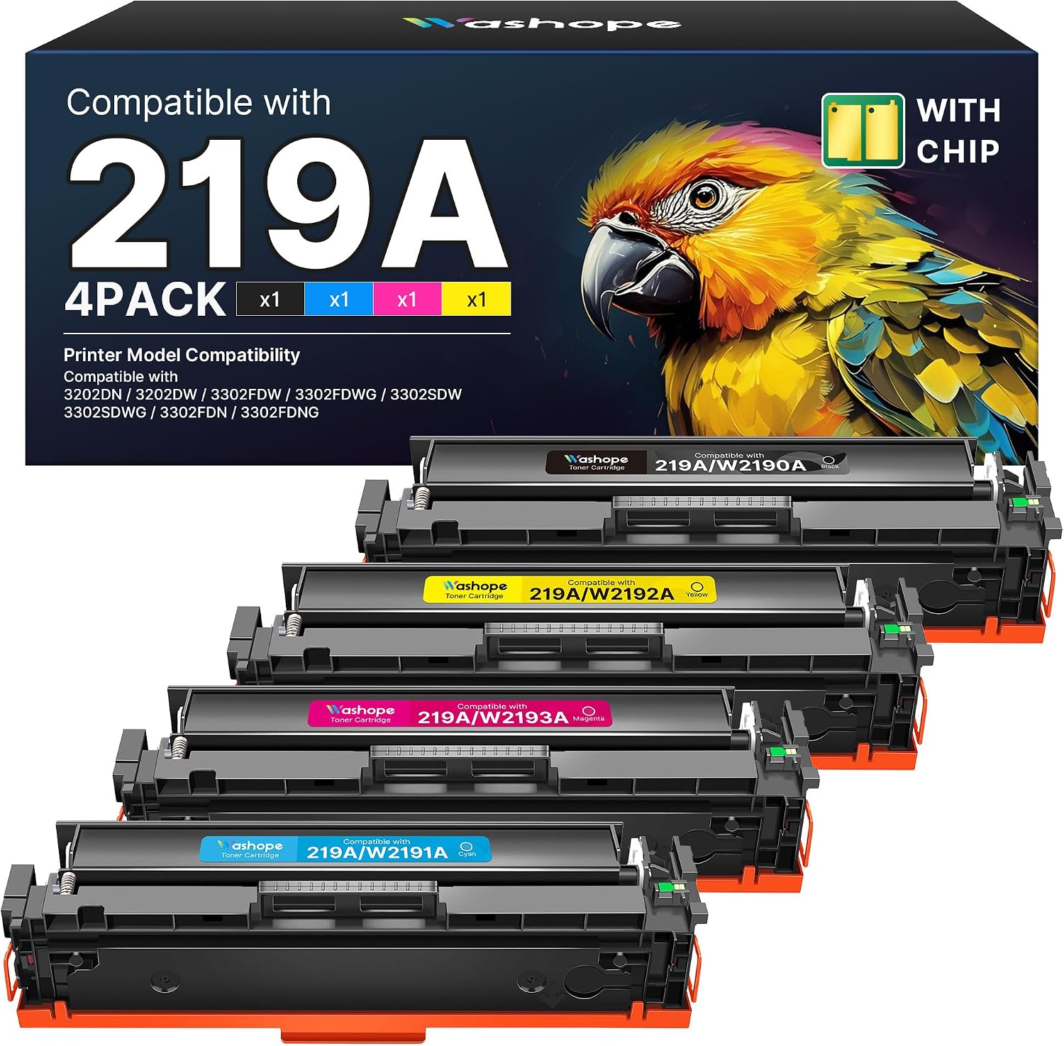 Detalle de 219A/219X 3302FDW Toner Cartridges (with chip) Compatible 4-Pack for HP Color LaserJet Pro