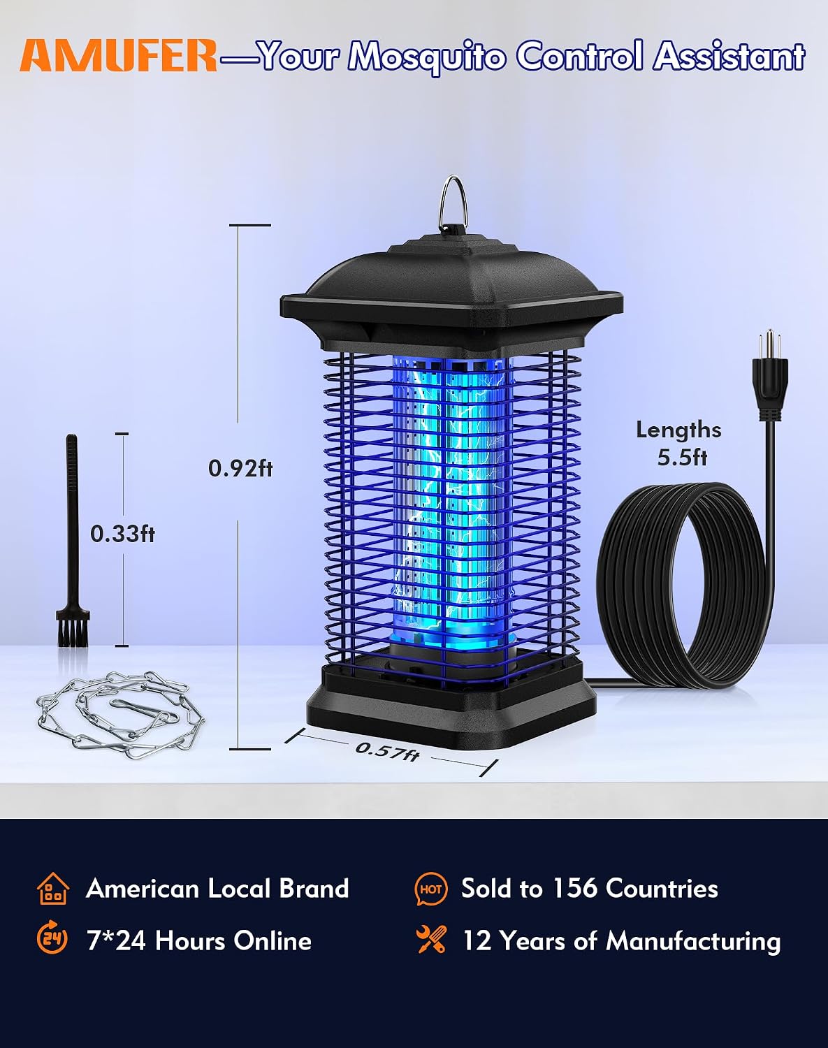 Detalle 2 de AMUFER IKO-918EF Outdoor Bug Zapper, 18W UV, 4,400V, IPX4