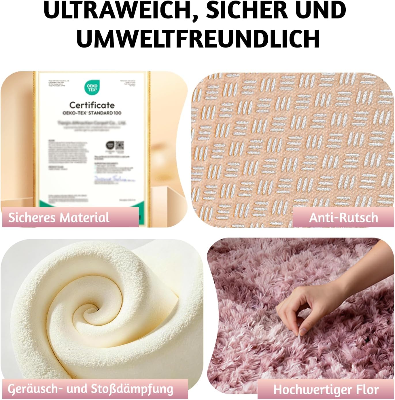 Detalle 2 de MARATIP Teppich Wohnzimmer Batik Purpur-Rosa 120x160 cm – Hochflor, waschbar, rutschfest