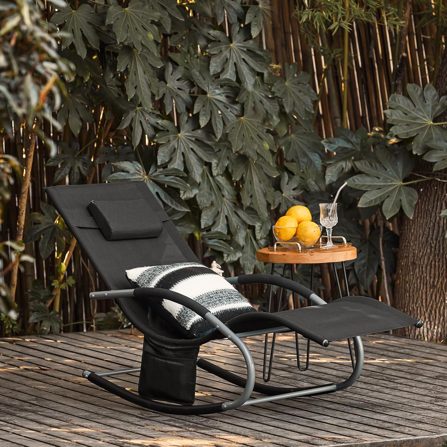 Detalle de SoBuy Lot de 2 Chaises Longues Transat Pliable Ja… Noir – Bain de Soleil Ergonomique à Bascule Relax