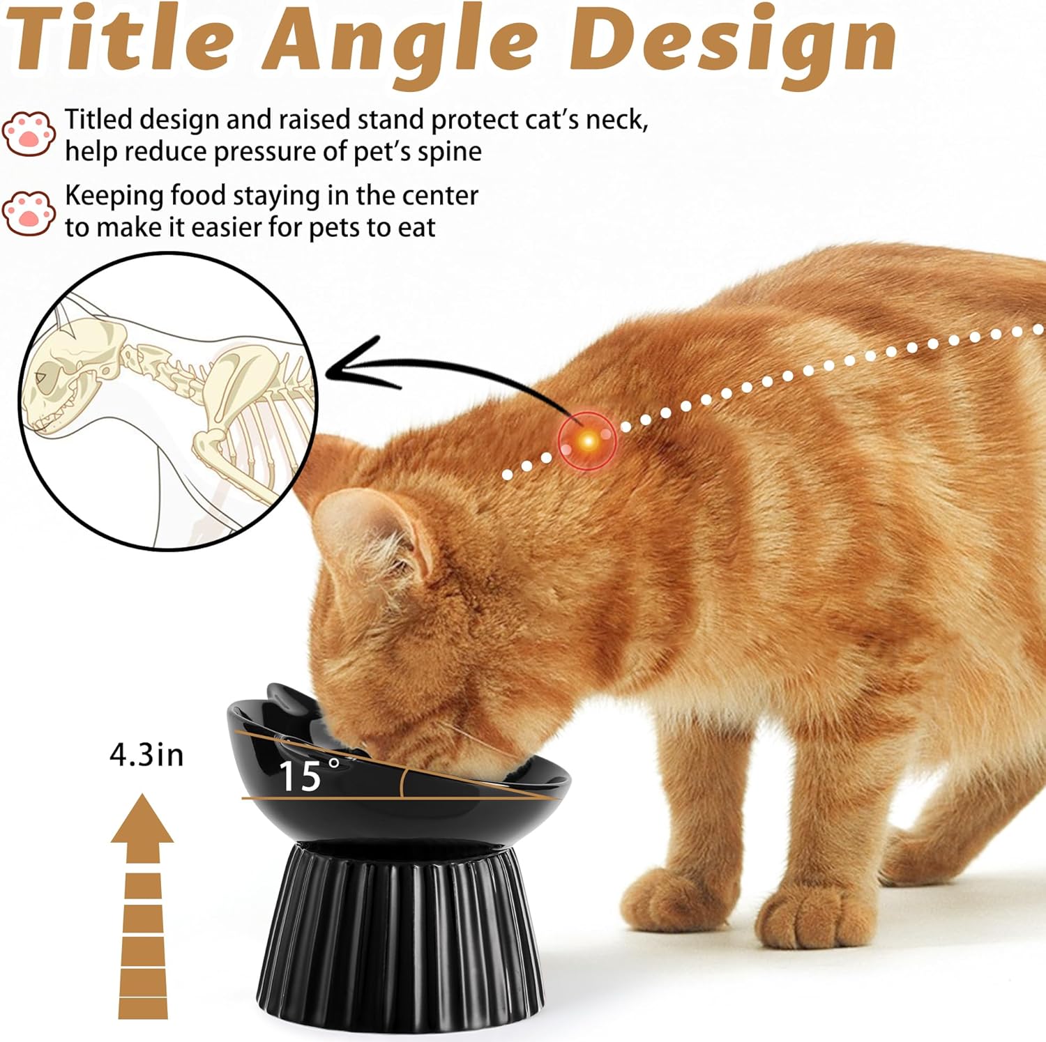 Detalle 1 de Elevated Cat Bowls 5in Tilted Ceramic