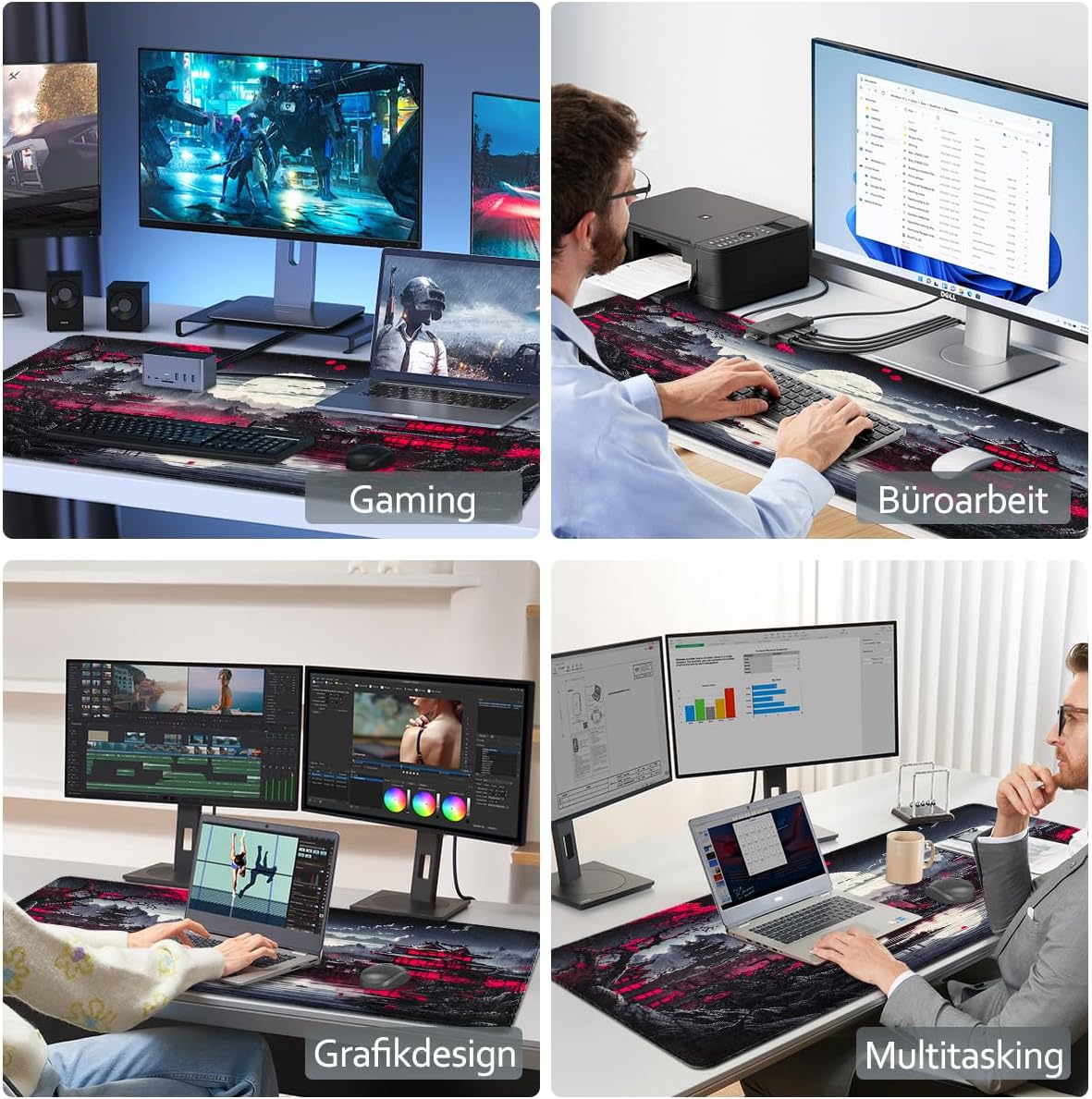 Thumbnail 6 de Zindoo XXL Gaming Mauspad 900 x 400 mm – Schwarzes Anime Mousepad mit rutschfester Gummibasis